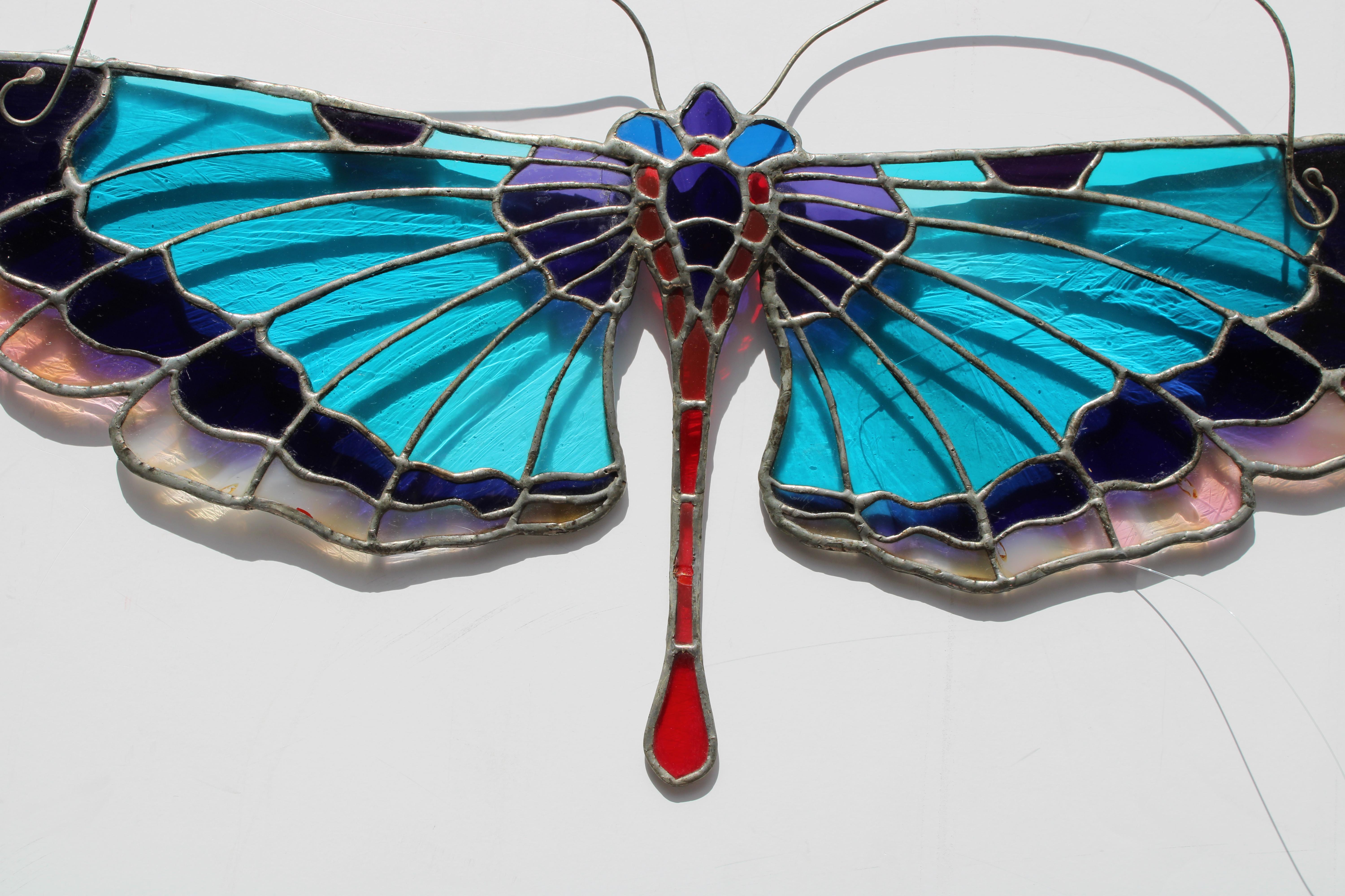 Late 20th Century Stain Glass Dragonfly For Sale