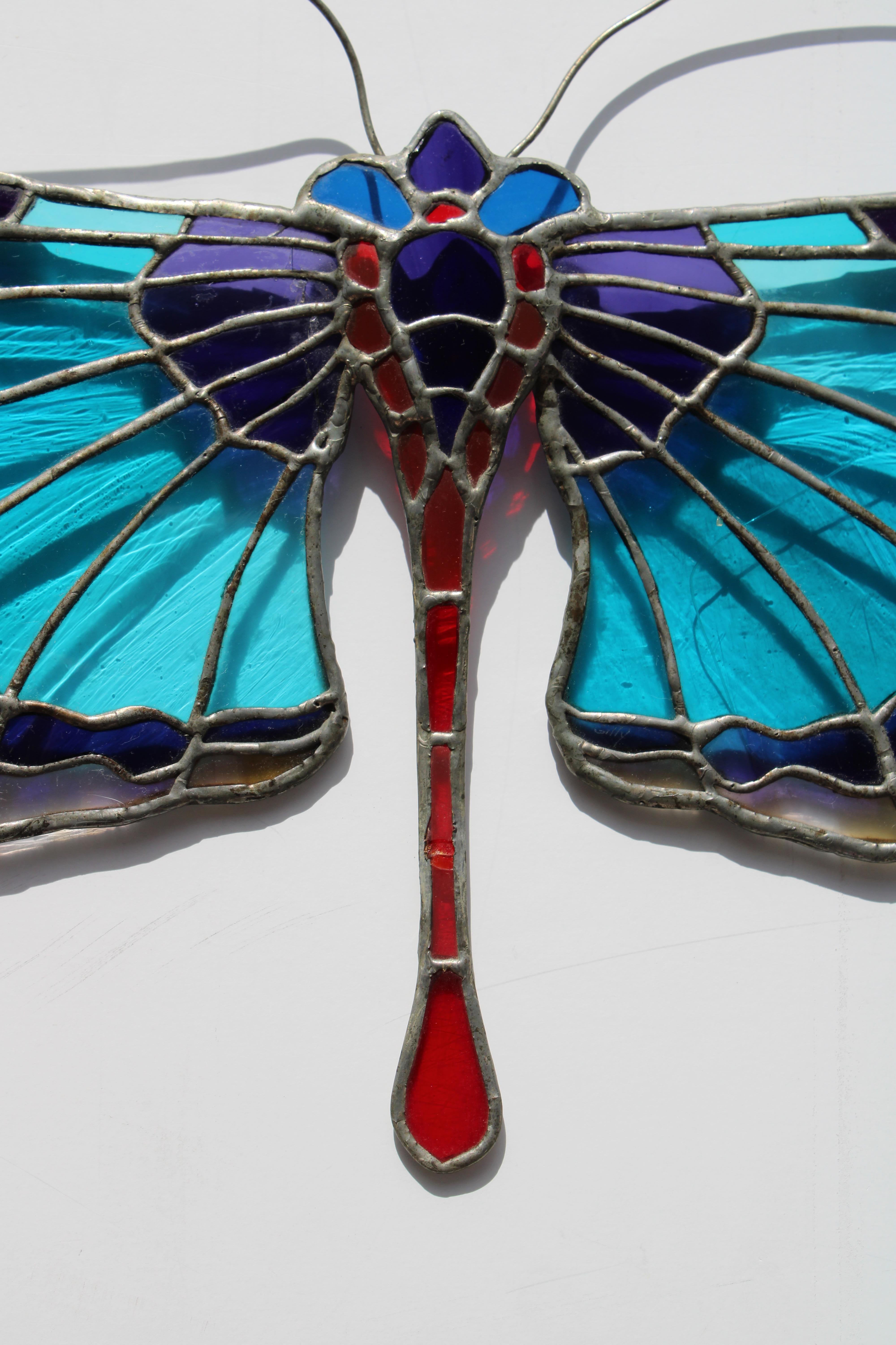 Art Glass Stain Glass Dragonfly For Sale