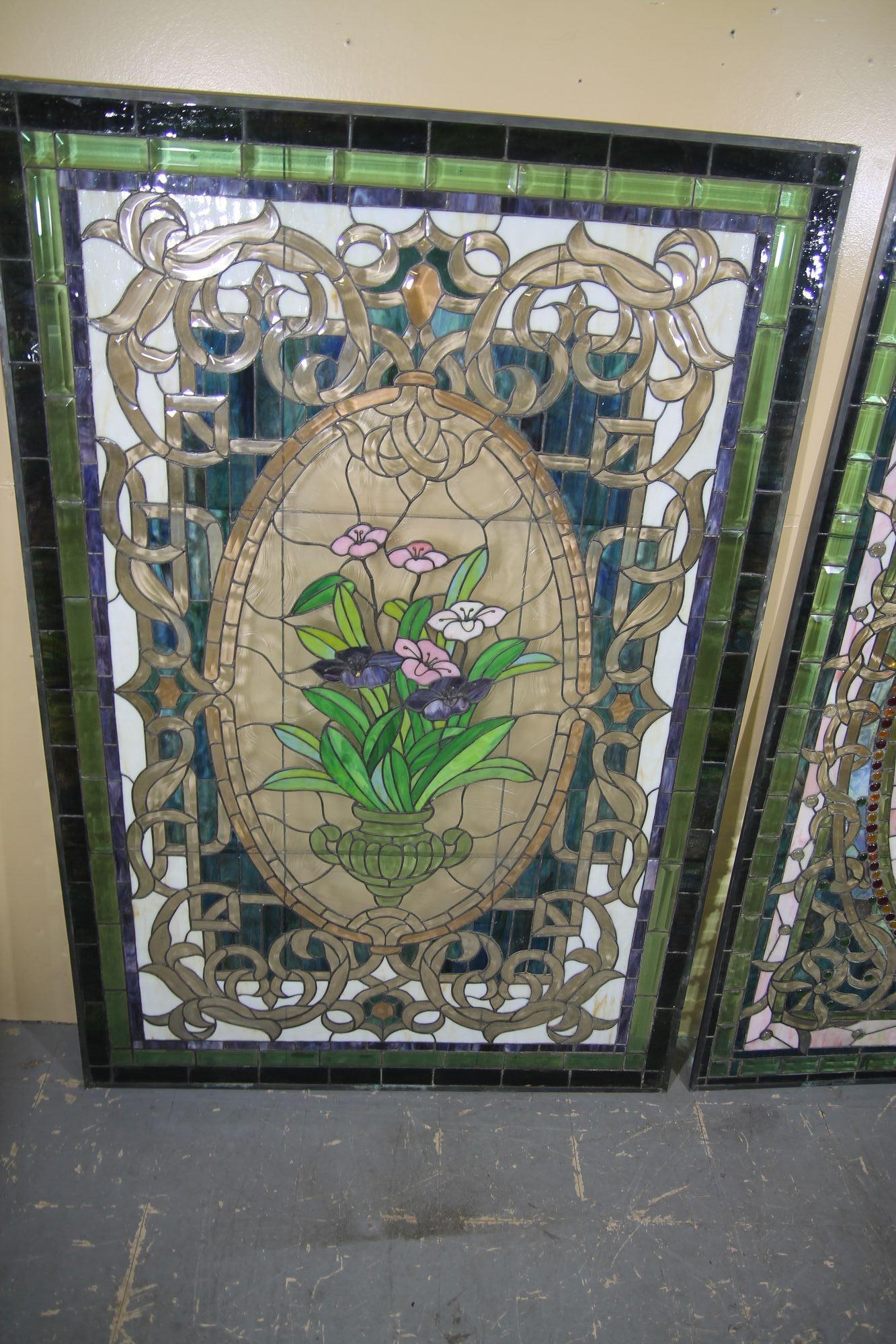 Pleased to offer this great stain glass panel by NJ artist Doug Hartman. This amazing panel was designed about 30 years ago but was never installed by the client. Dougs work is amazing and sadly Doug passed away in 2014. This panel looks even better