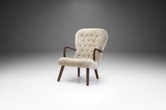 Stained Beech Easy Chair in Sheepskin by Danish Cabinetmaker, Denmark 1940s