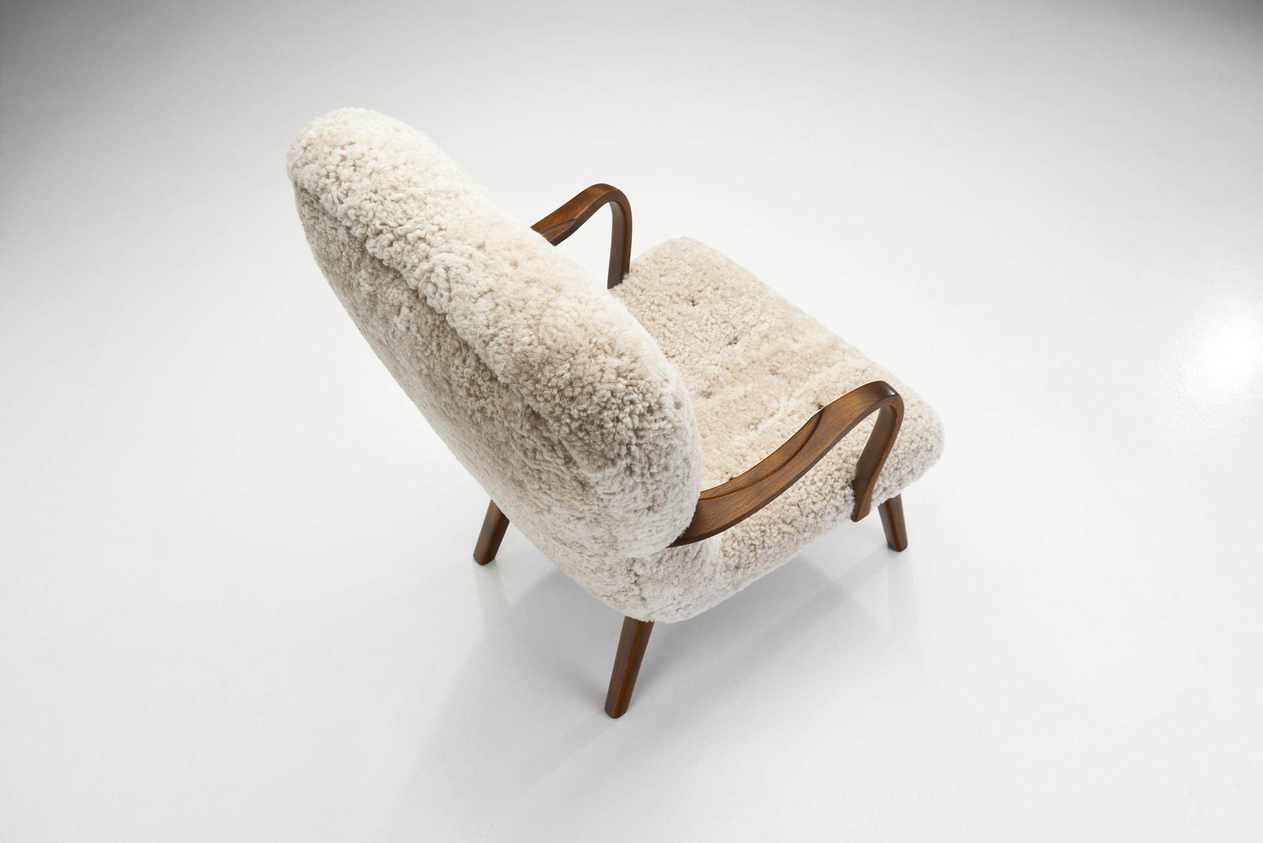 20th Century Stained Beech Easy Chair in Sheepskin by Danish Cabinetmaker, Denmark 1940s For Sale