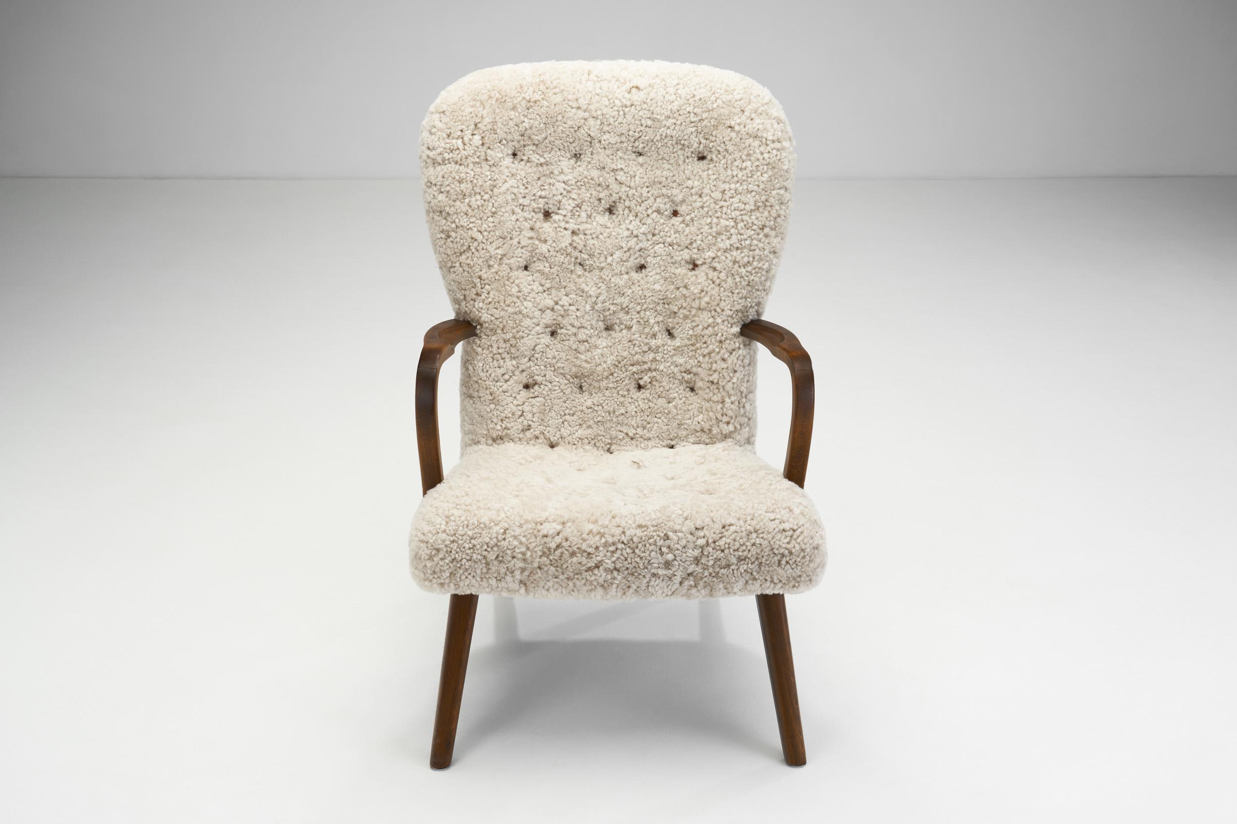 Stained Beech Easy Chair in Sheepskin by Danish Cabinetmaker, Denmark 1940s For Sale 2