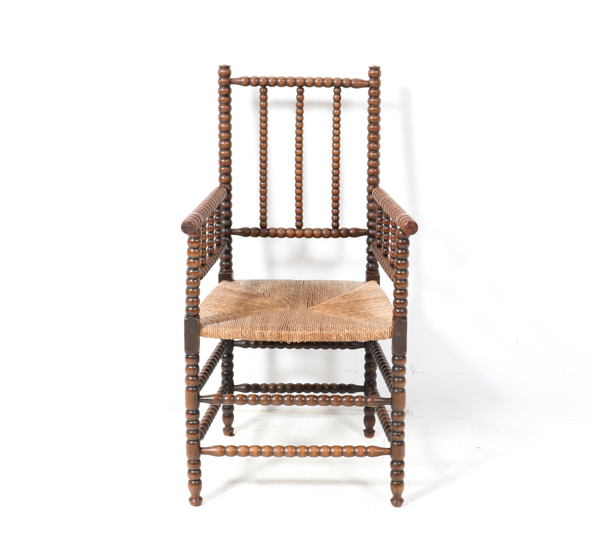 Dutch Stained Beech Jacobean Style Bobbin Armchair, 1900s For Sale