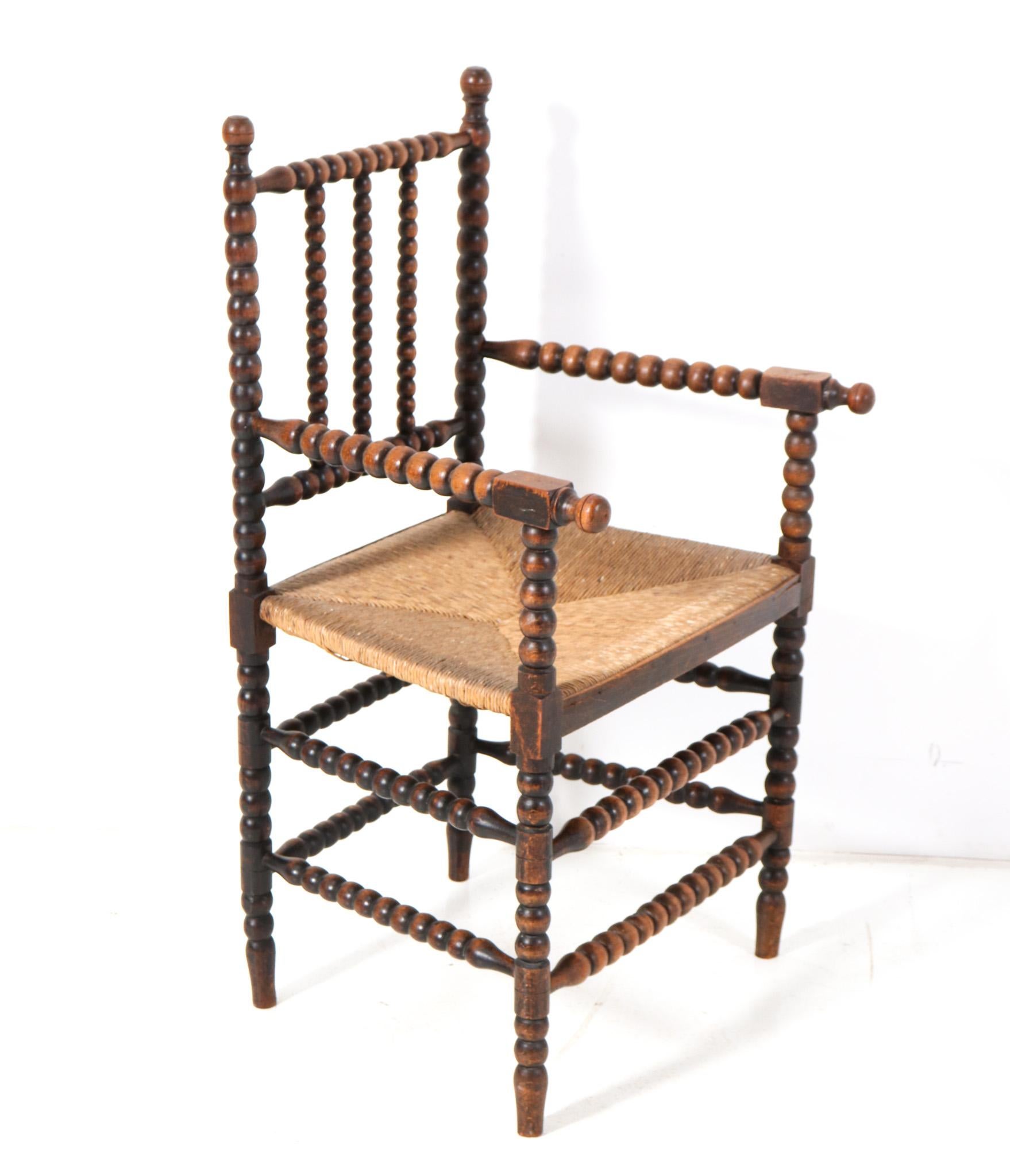 Stained Beech Jacobean Style Bobbin Armchair, 1900s In Good Condition In Amsterdam, NL