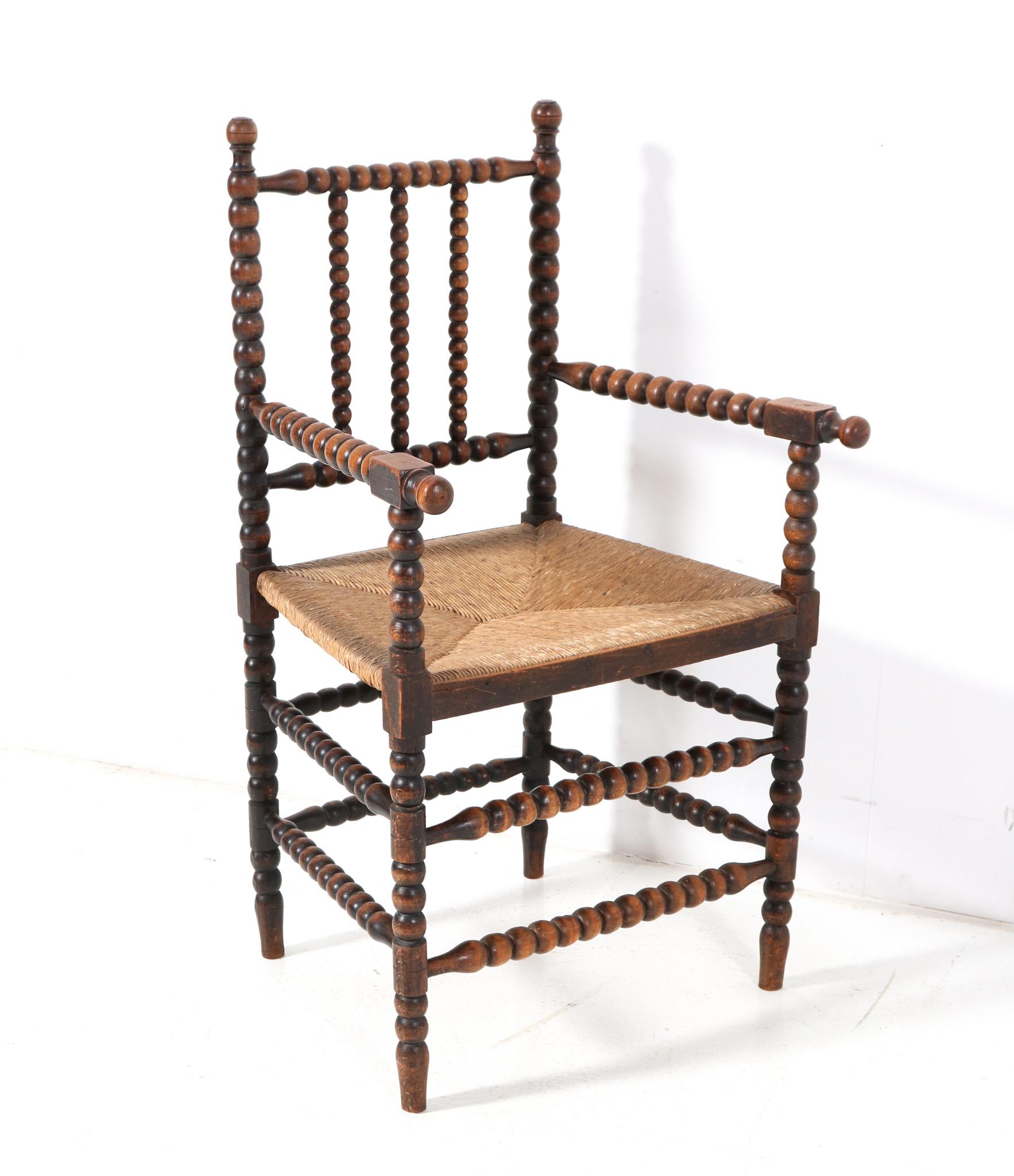 Early 20th Century Stained Beech Jacobean Style Bobbin Armchair, 1900s