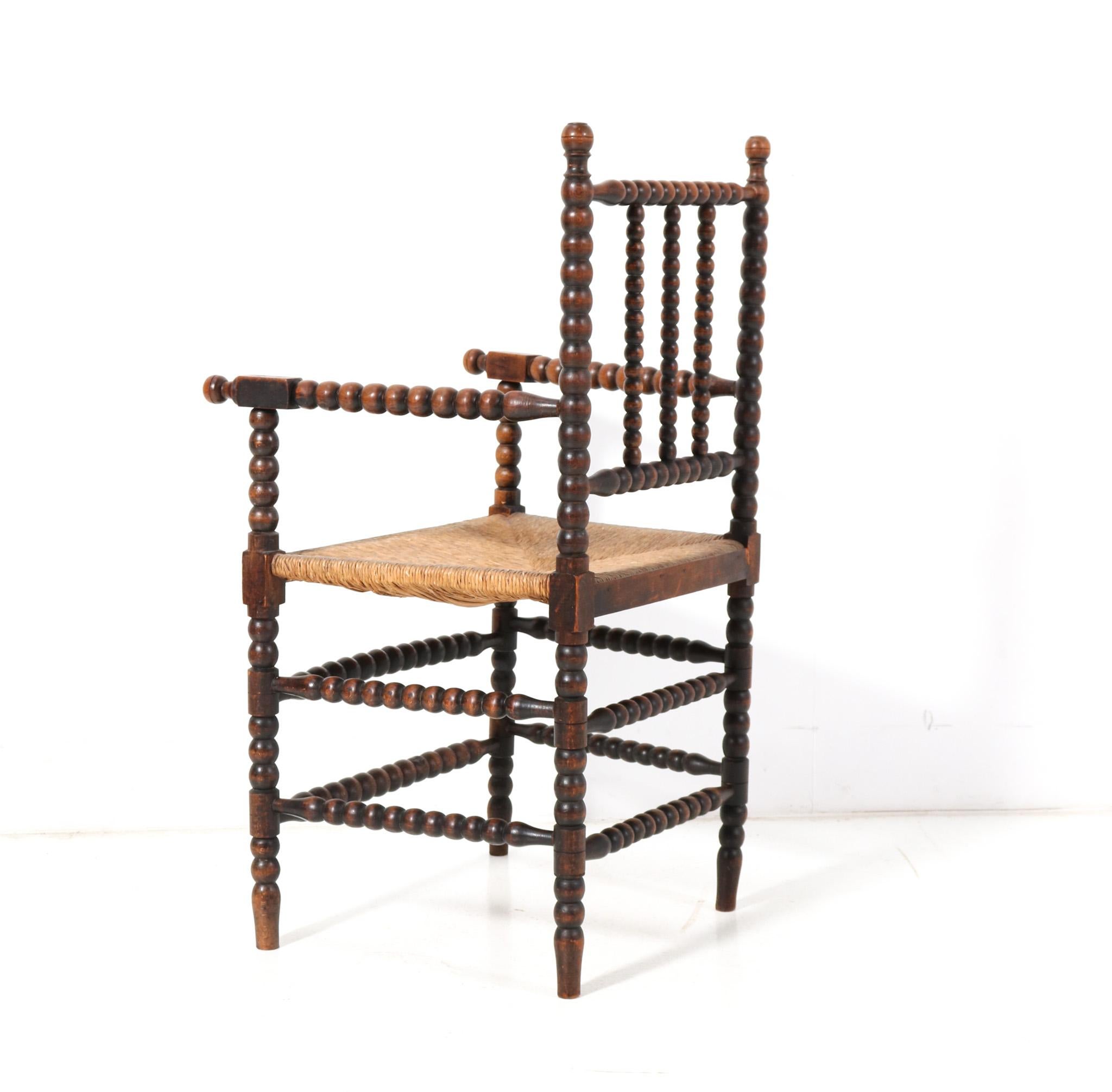 Stained Beech Jacobean Style Bobbin Armchair, 1900s 1
