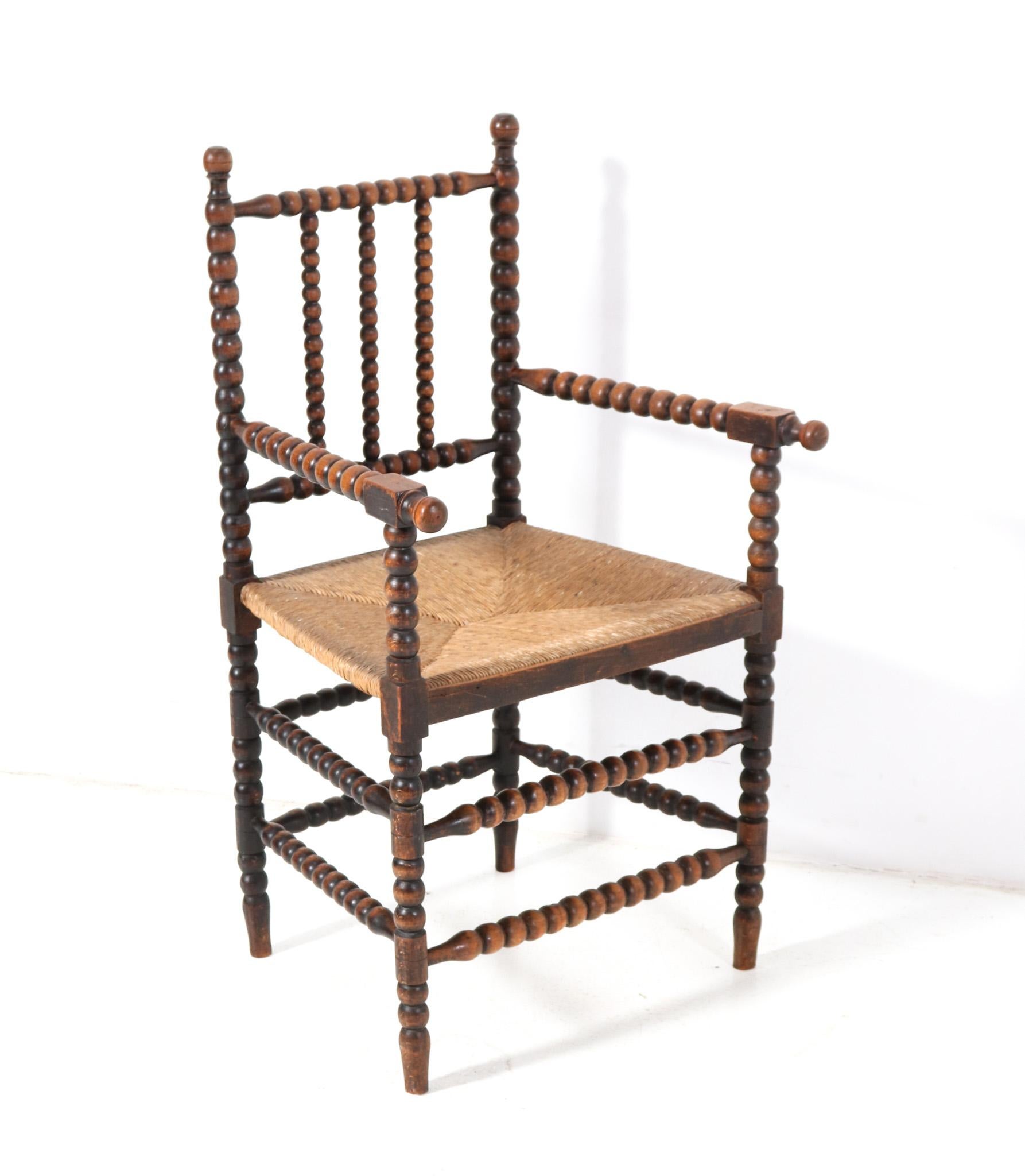 Stained Beech Jacobean Style Bobbin Armchair, 1900s 2