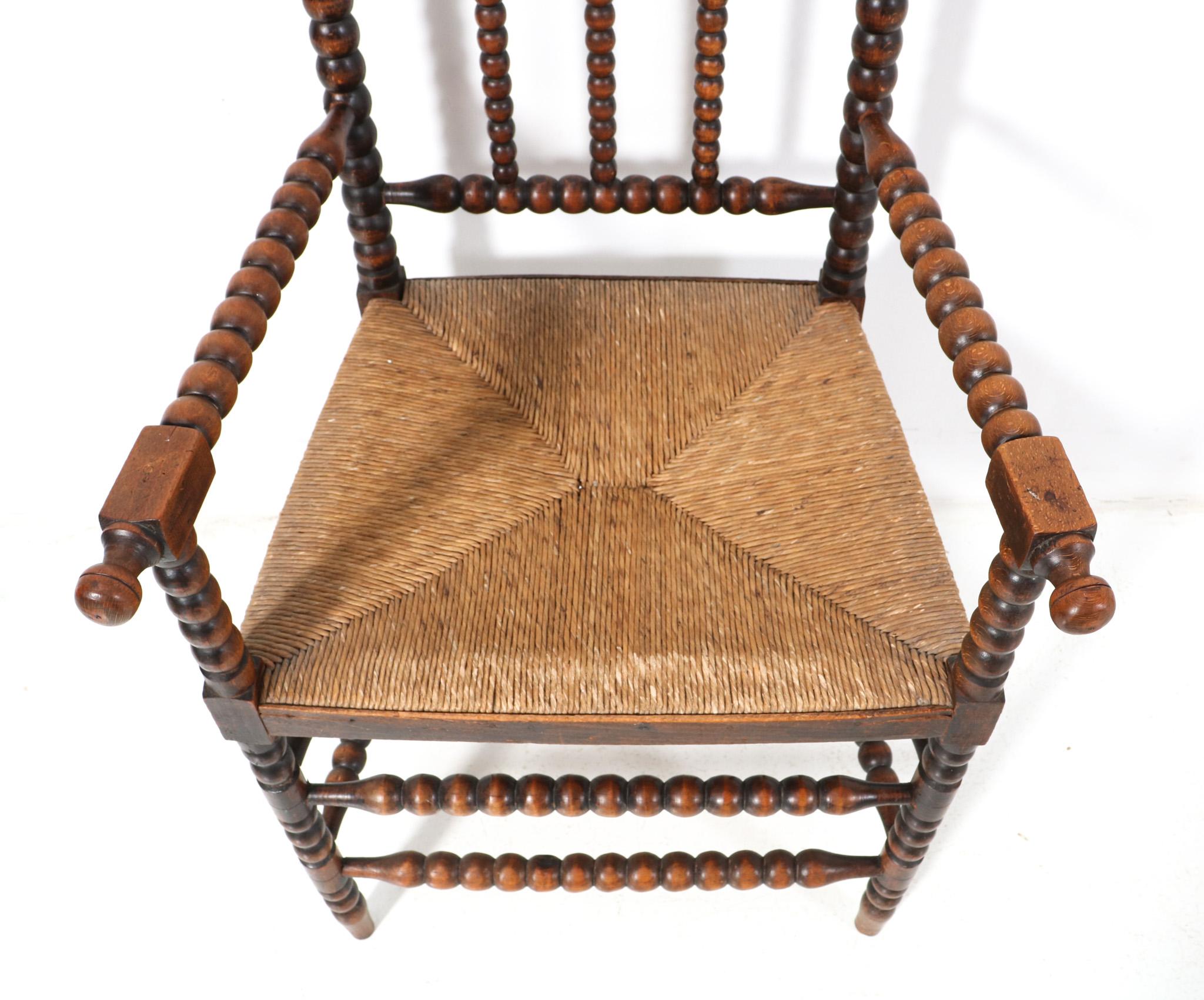Stained Beech Jacobean Style Bobbin Armchair, 1900s 3