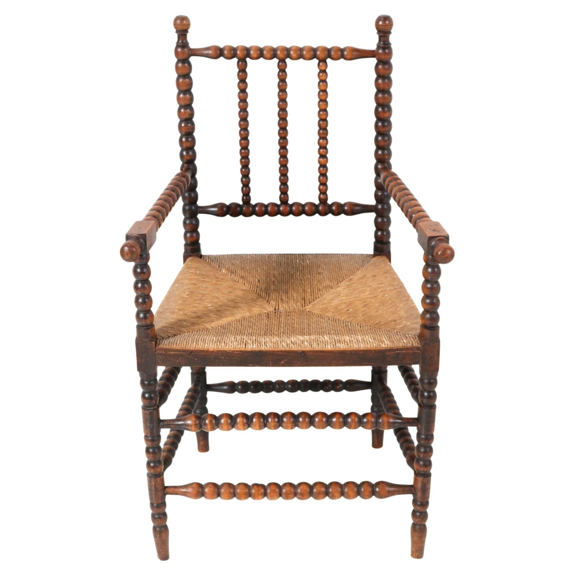 Stained Beech Jacobean Style Bobbin Armchair, 1900s
