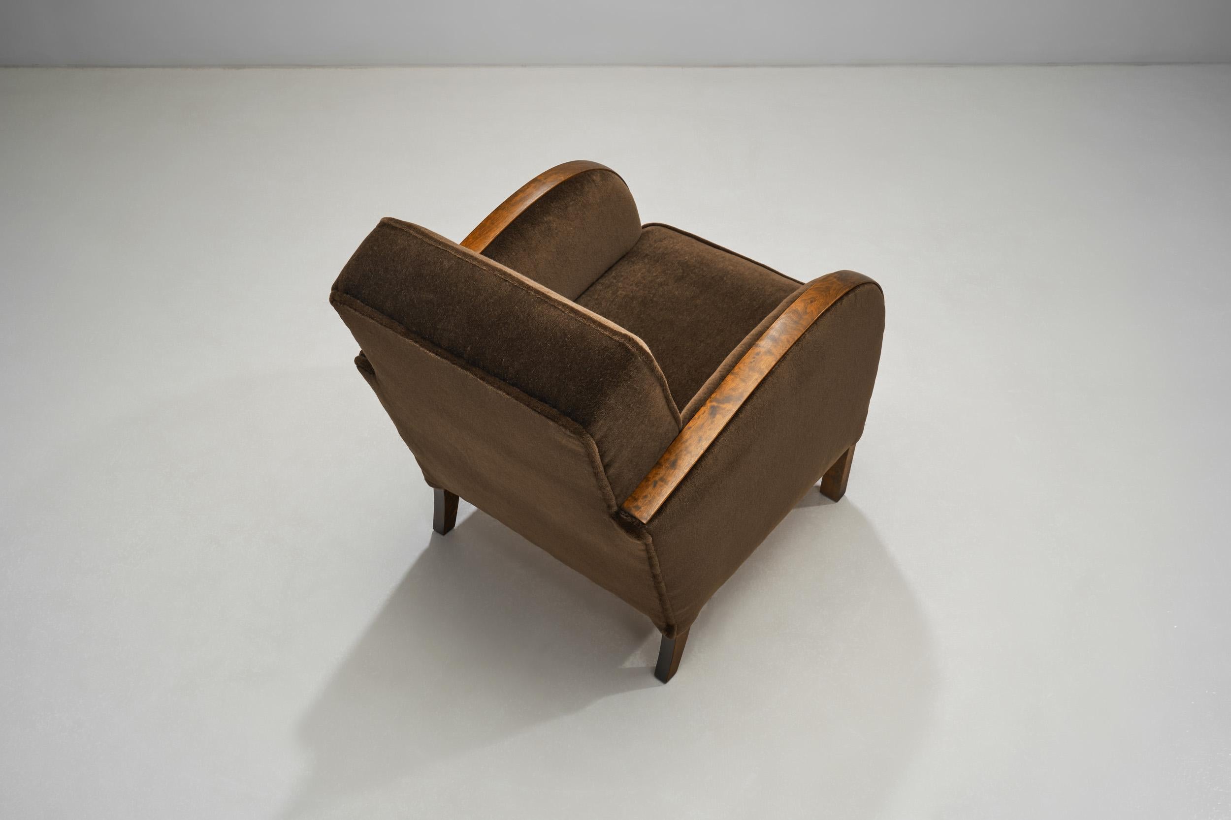 Fabric Stained Birch Art Deco Armchair, Europe ca 1930s