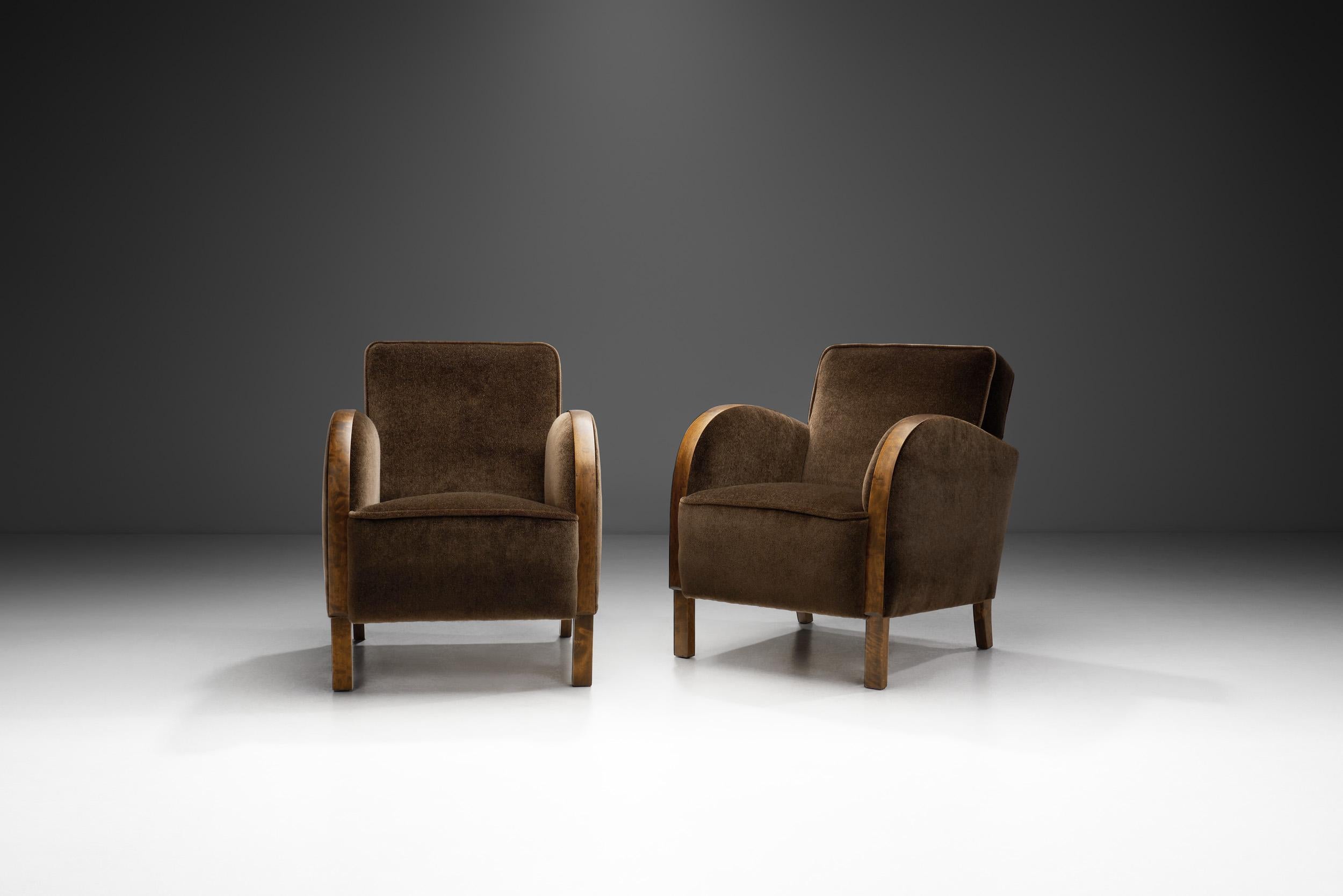 European Stained Birch Art Deco Armchairs, Europe ca 1930s