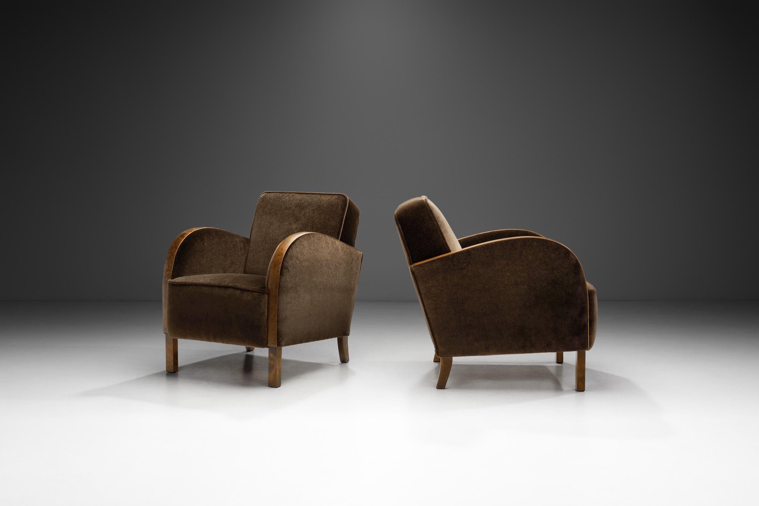 Mid-20th Century Stained Birch Art Deco Armchairs, Europe ca 1930s