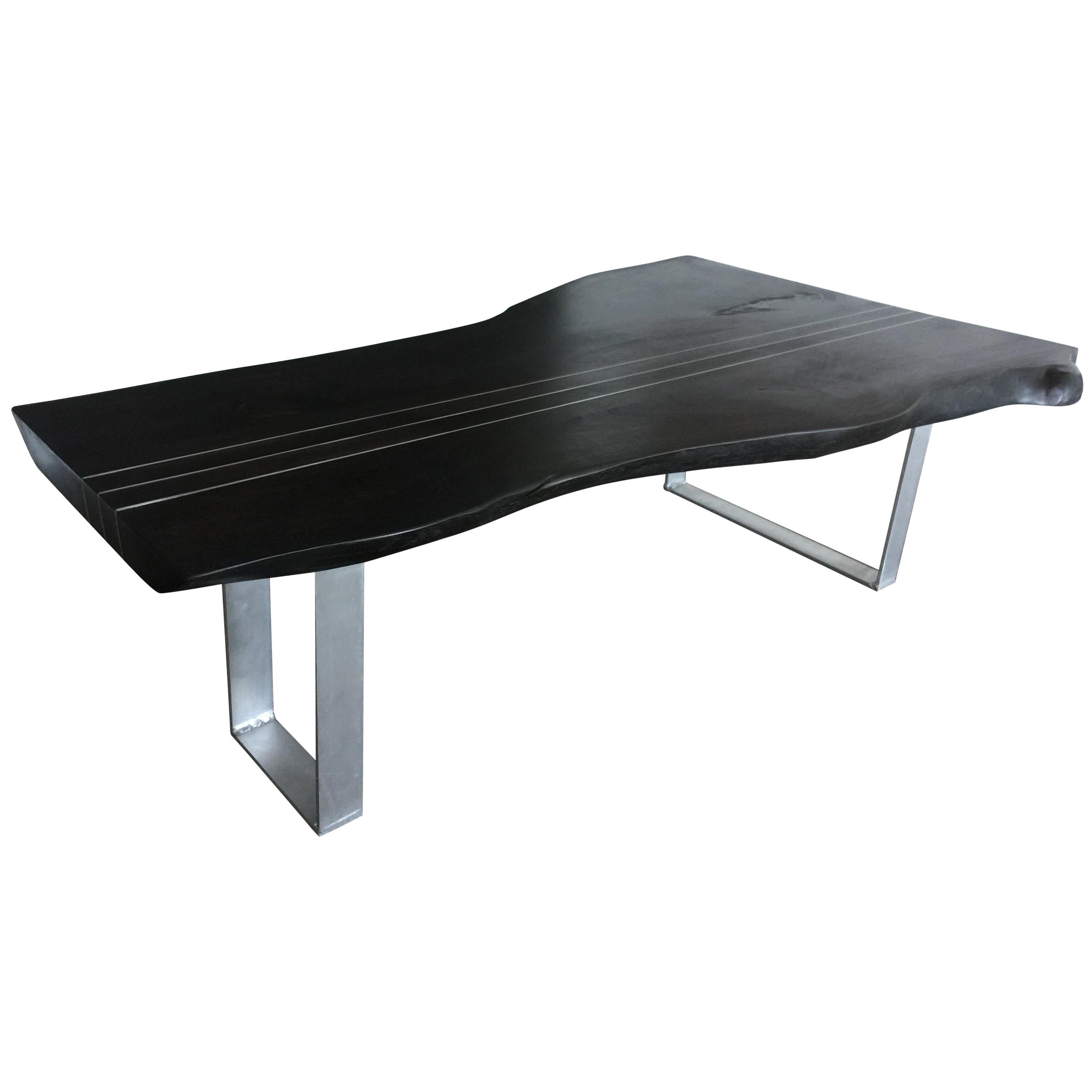 Indian Walnut Coffee Table with Black Leather Fringe For Sale at 1stDibs