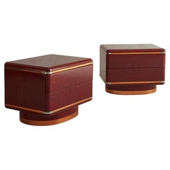 Stained Burl Wood + Copper Nightstands in the Style of Saporiti, Italy 1970s