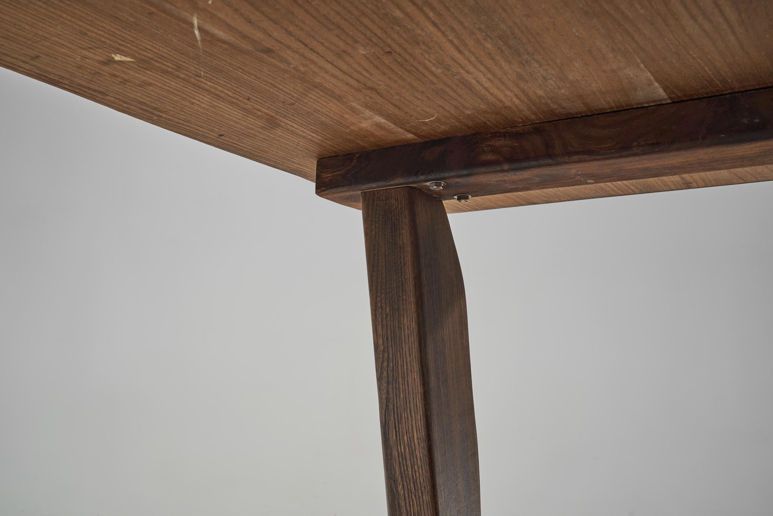 Stained Elm Dining Table with Mortise and Tenon Joints, France, 1950s 2