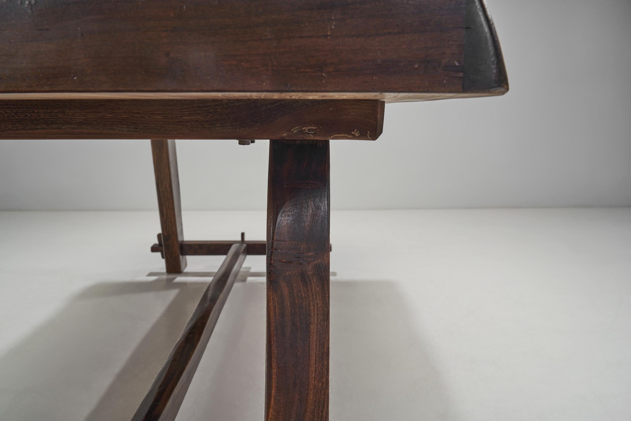Stained Elm Dining Table with Mortise and Tenon Joints, France, 1950s 3