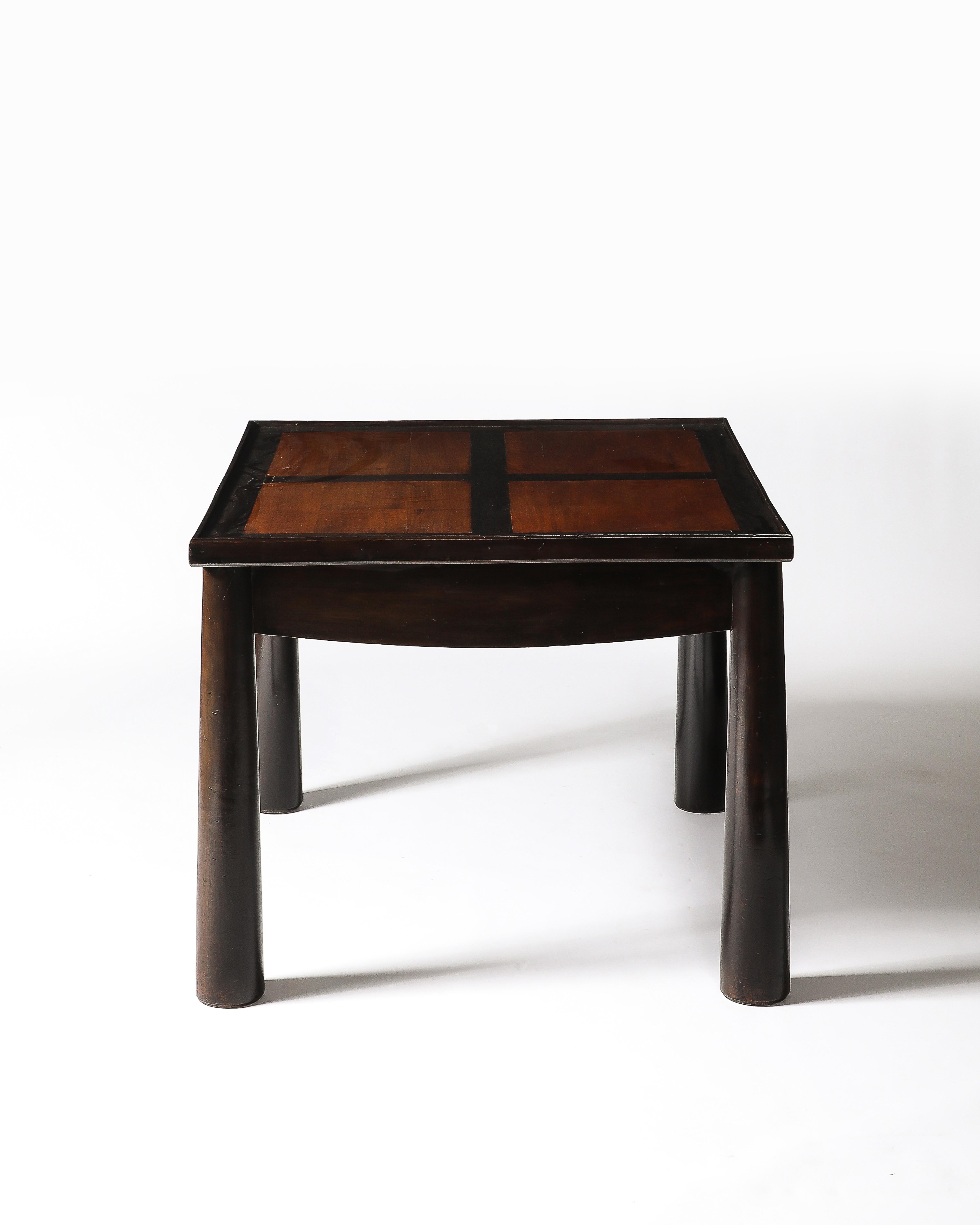 Stained Elm Games Table with Storage and a Curved Skirt, France, c. 1940 For Sale 5