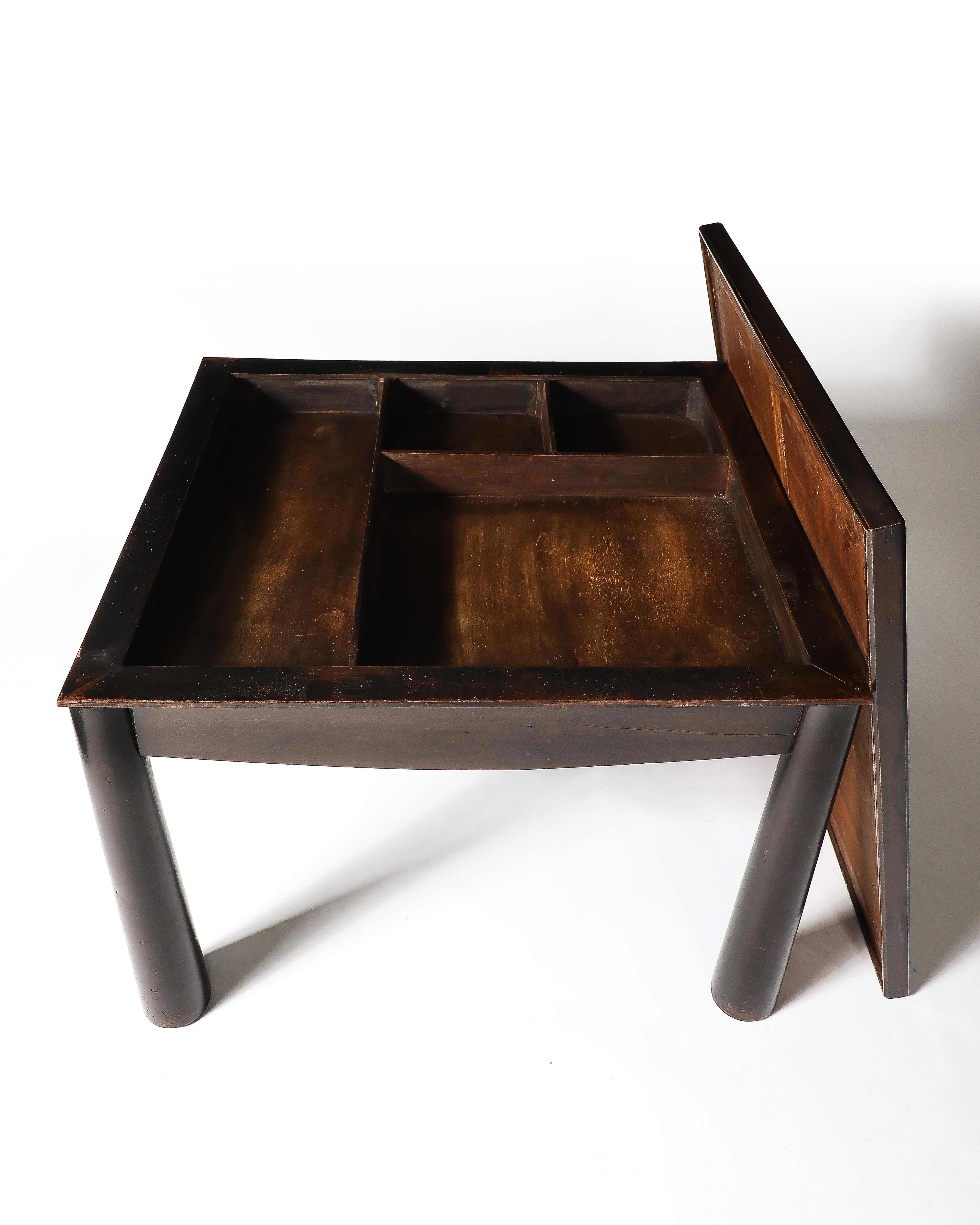 Stained Elm Games Table with Storage and a Curved Skirt, France, c. 1940 For Sale 7