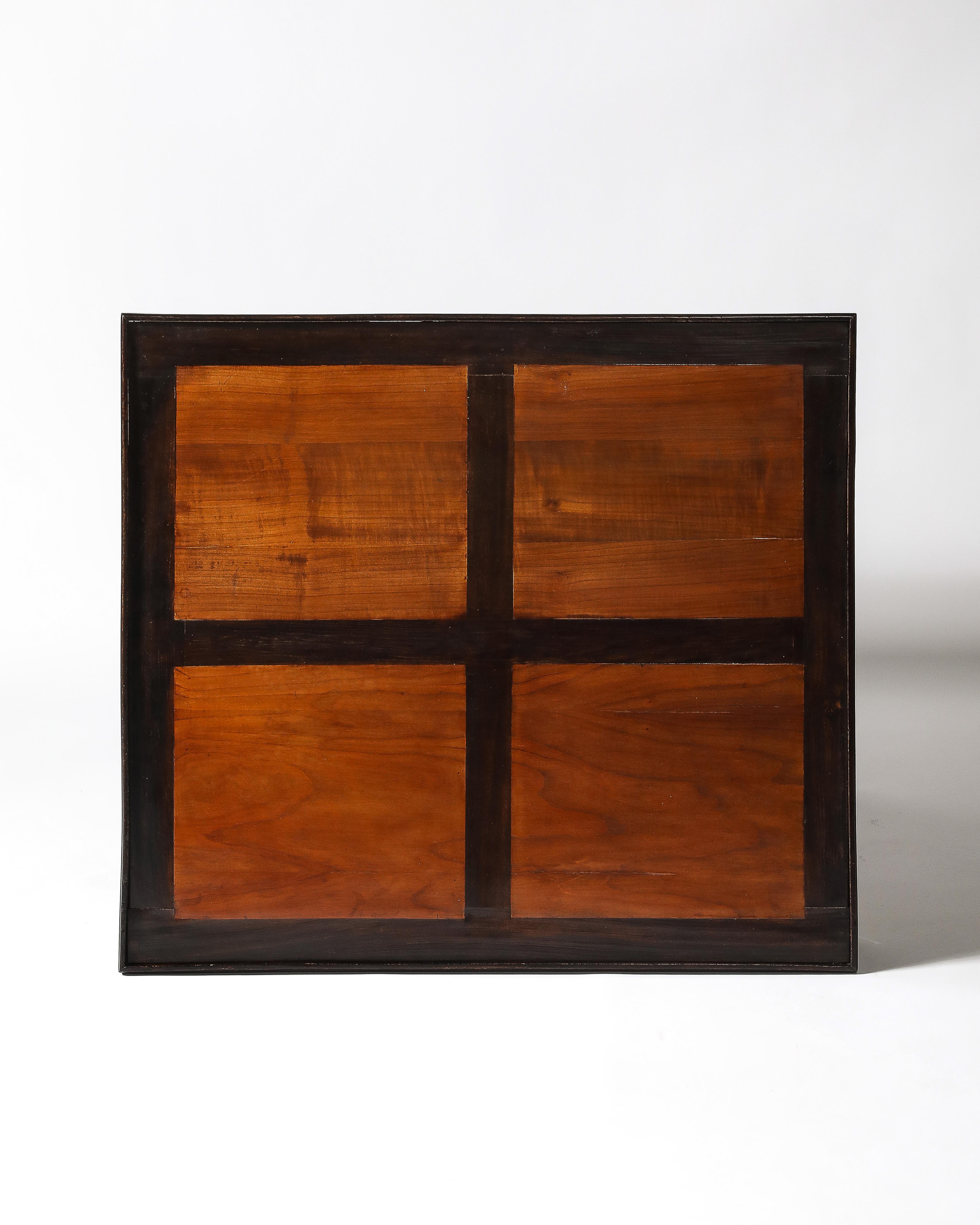 Stained Elm Games Table with Storage and a Curved Skirt, France, c. 1940 For Sale 9