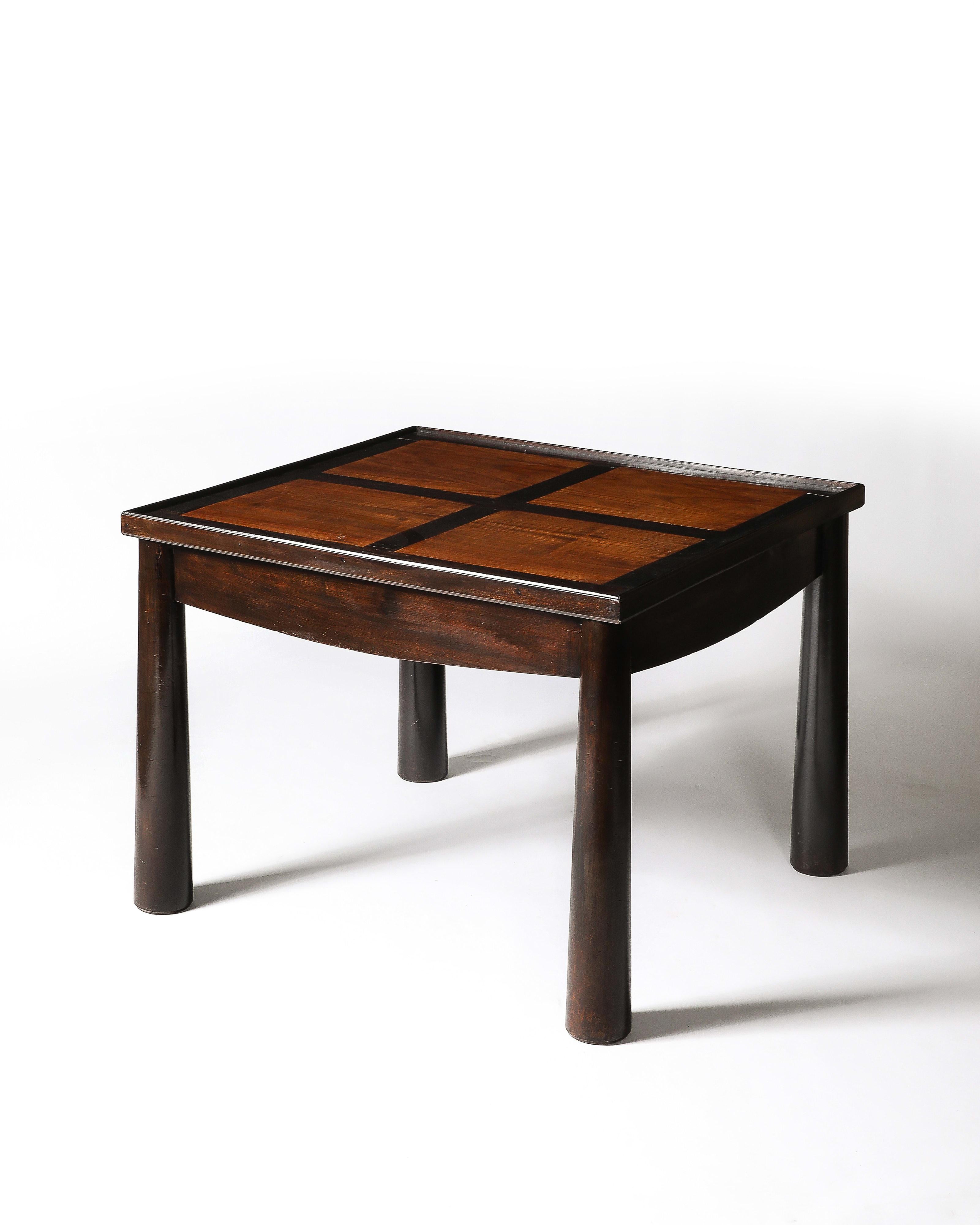 Modern Stained Elm Games Table with Storage and a Curved Skirt, France, c. 1940 For Sale