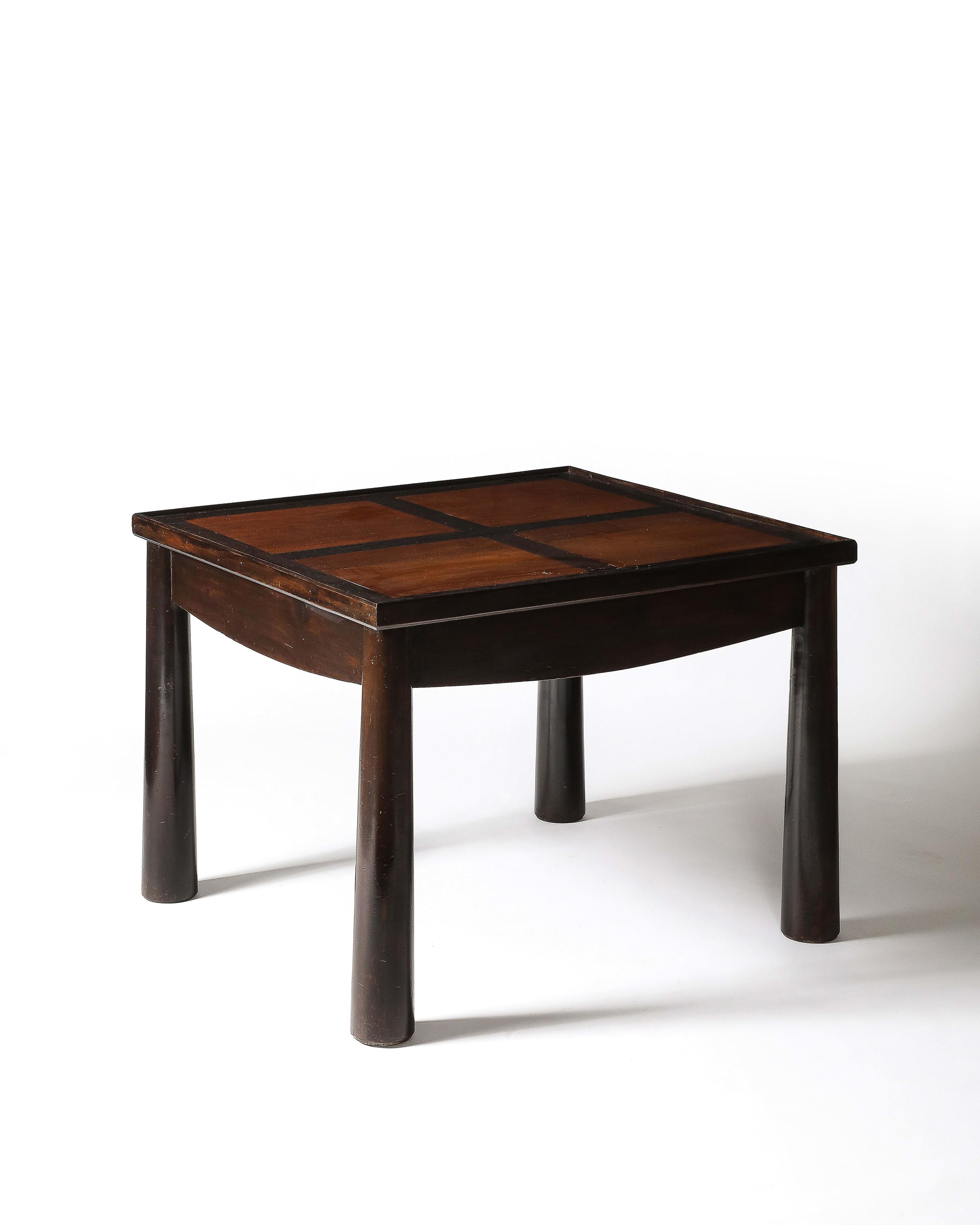 French Stained Elm Games Table with Storage and a Curved Skirt, France, c. 1940 For Sale