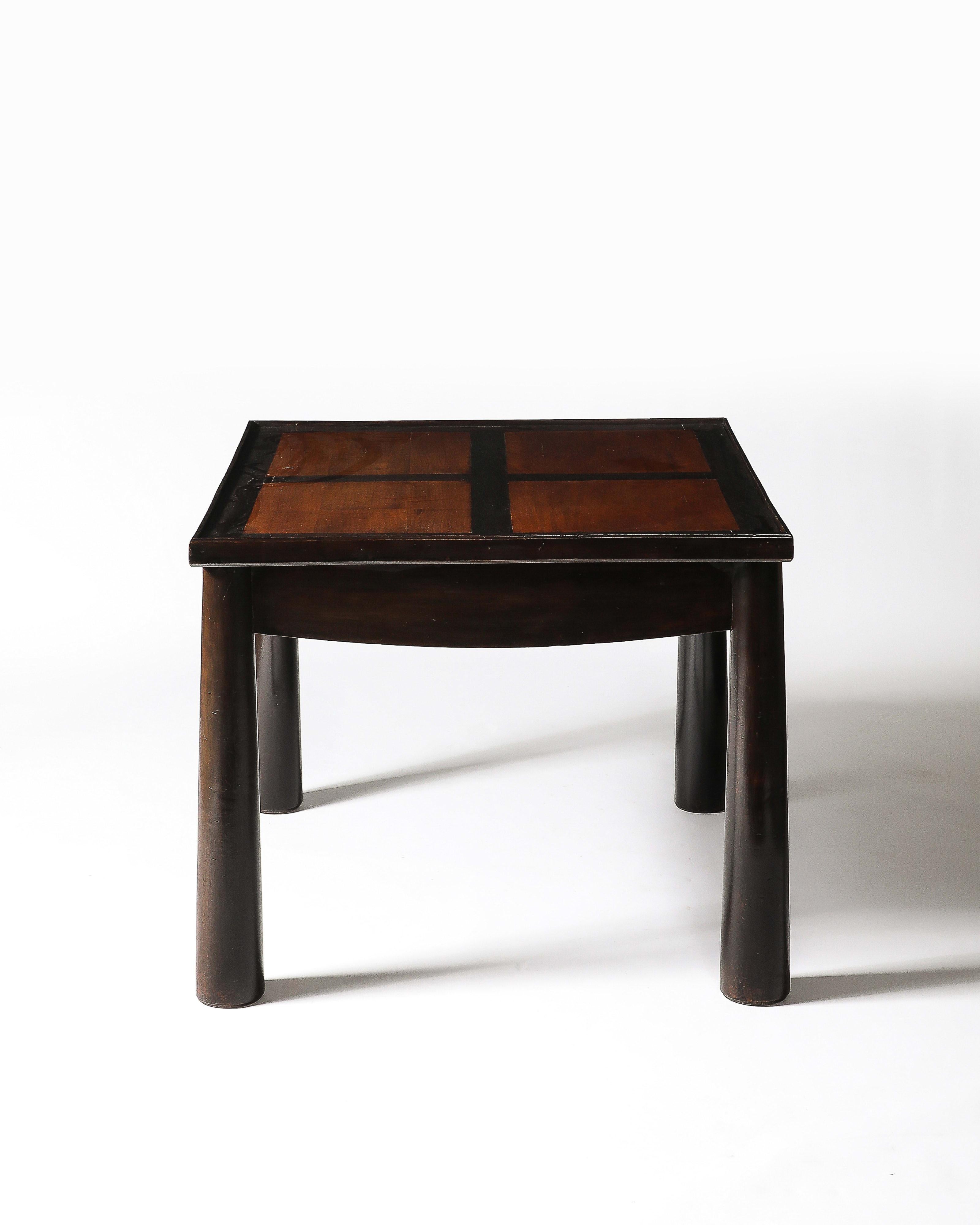 Stained Elm Games Table with Storage and a Curved Skirt, France, c. 1940 In Excellent Condition For Sale In New York City, NY