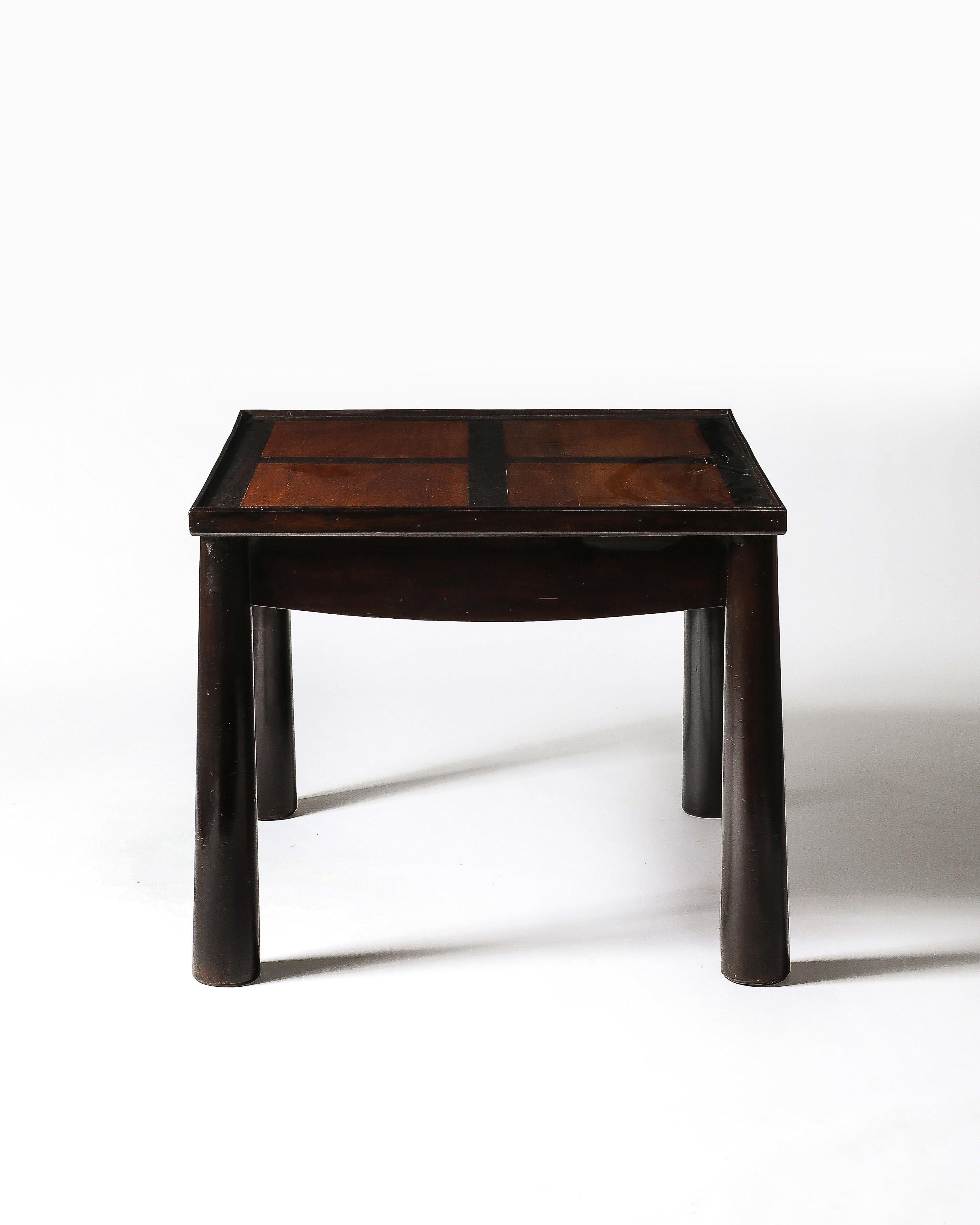 Stained Elm Games Table with Storage and a Curved Skirt, France, c. 1940 For Sale 1