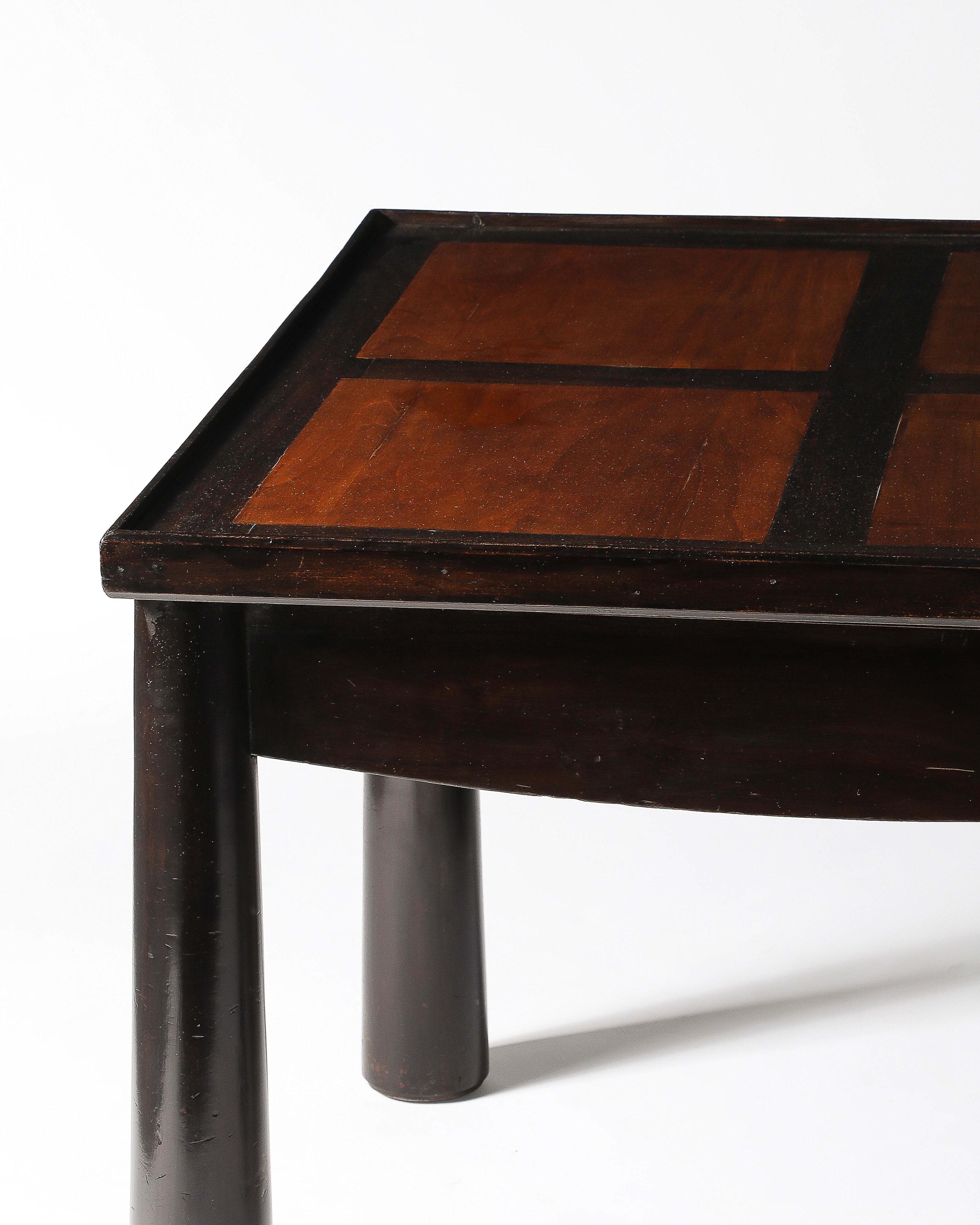 Stained Elm Games Table with Storage and a Curved Skirt, France, c. 1940 For Sale 2