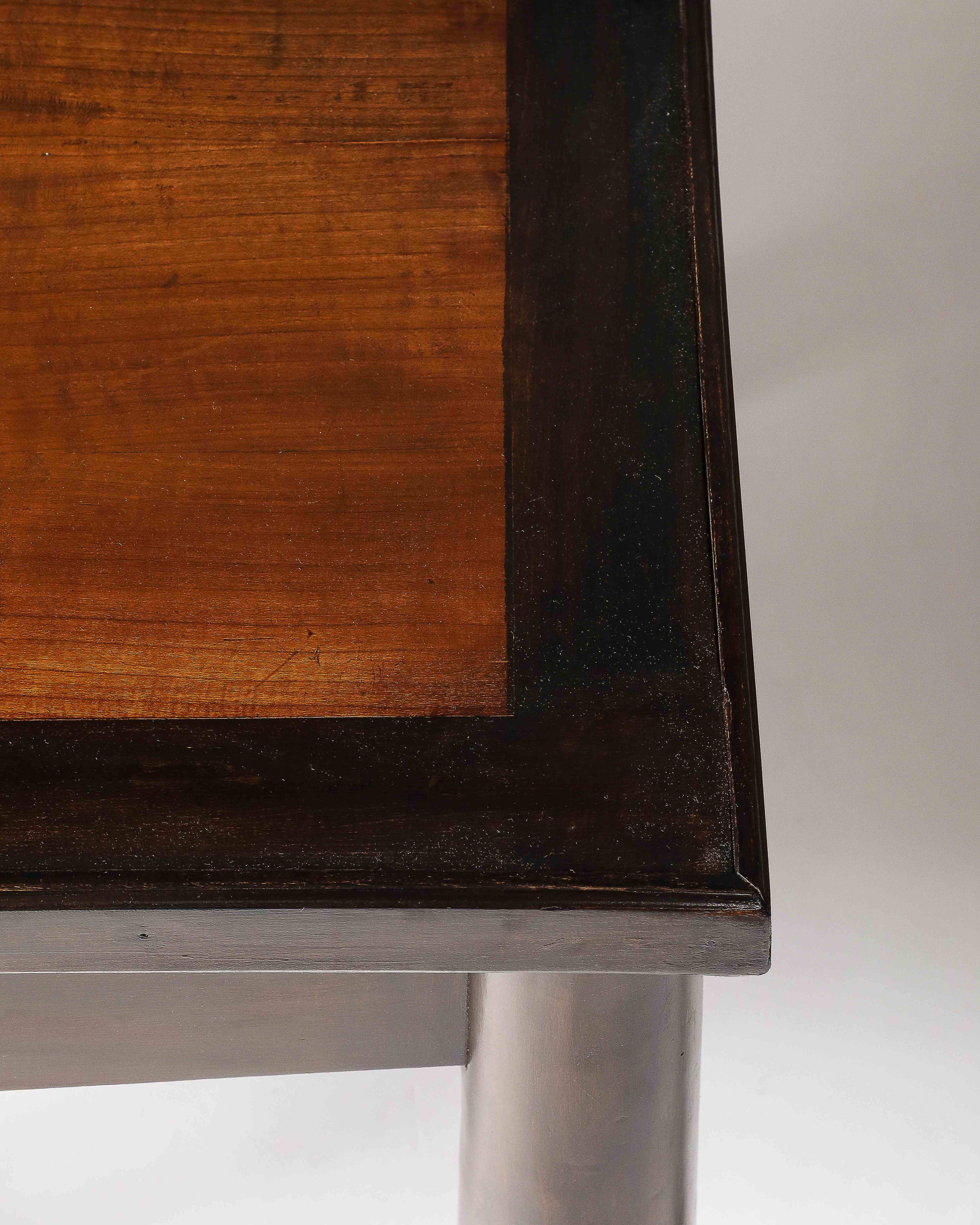 Stained Elm Games Table with Storage and a Curved Skirt, France, c. 1940 For Sale 3