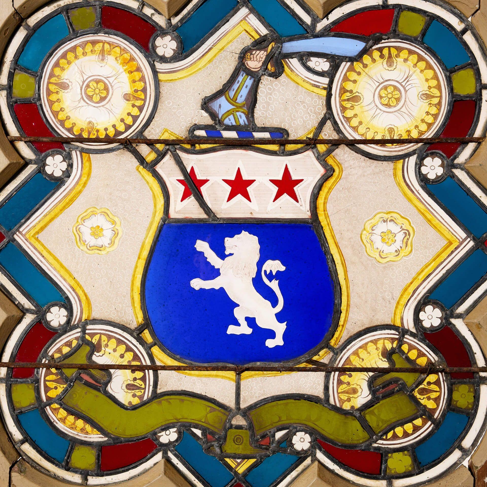Stained glass Panel con escudo de armas antiguo en Bastante bueno estado para la venta en Wormelow, Herefordshire