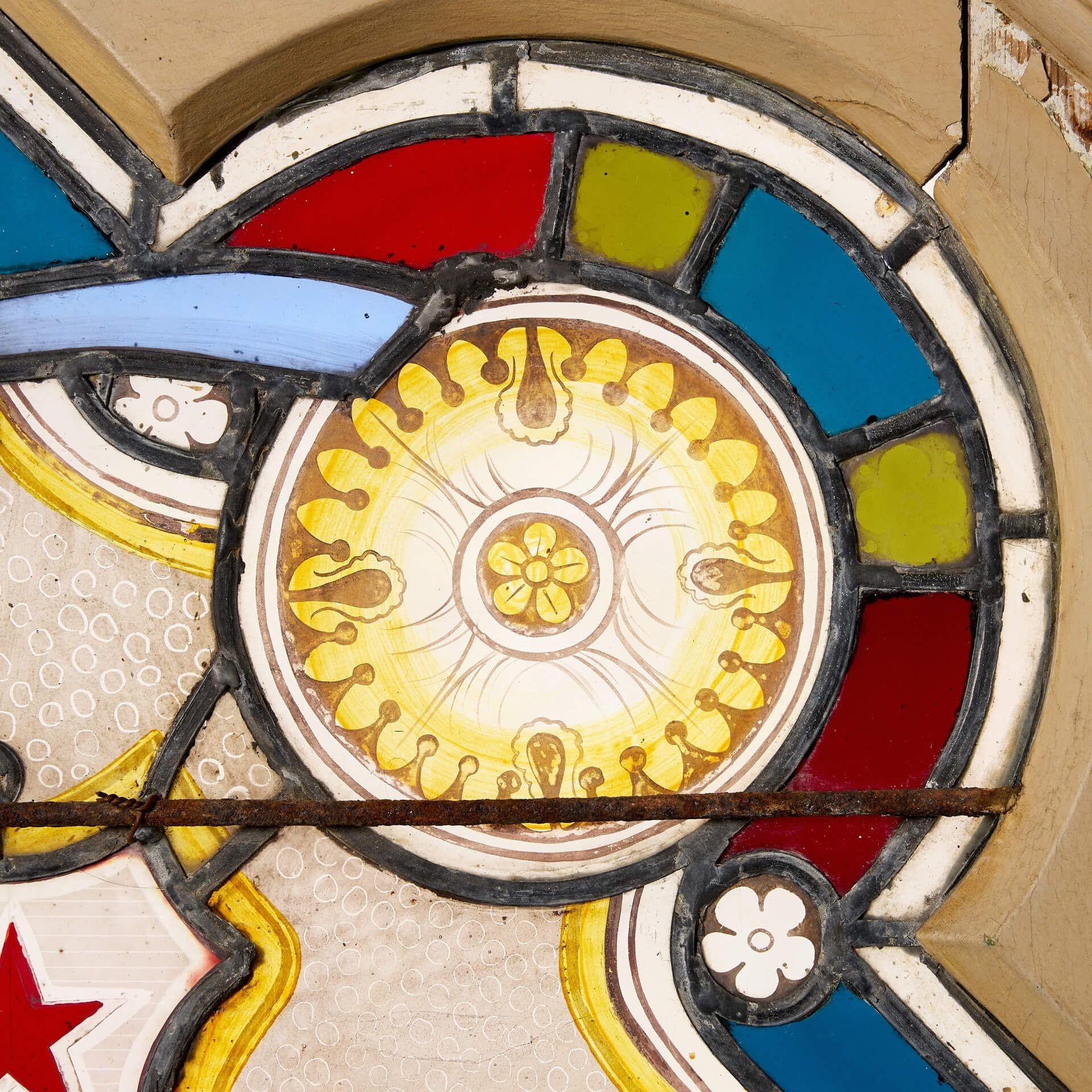 Stained glass Panel con escudo de armas antiguo siglo XIX en venta
