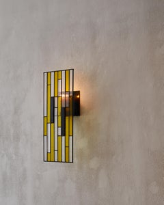 Stained Glass Candle Sconce: Wavy, Fluted Glass and Steel in a Dark Bronze