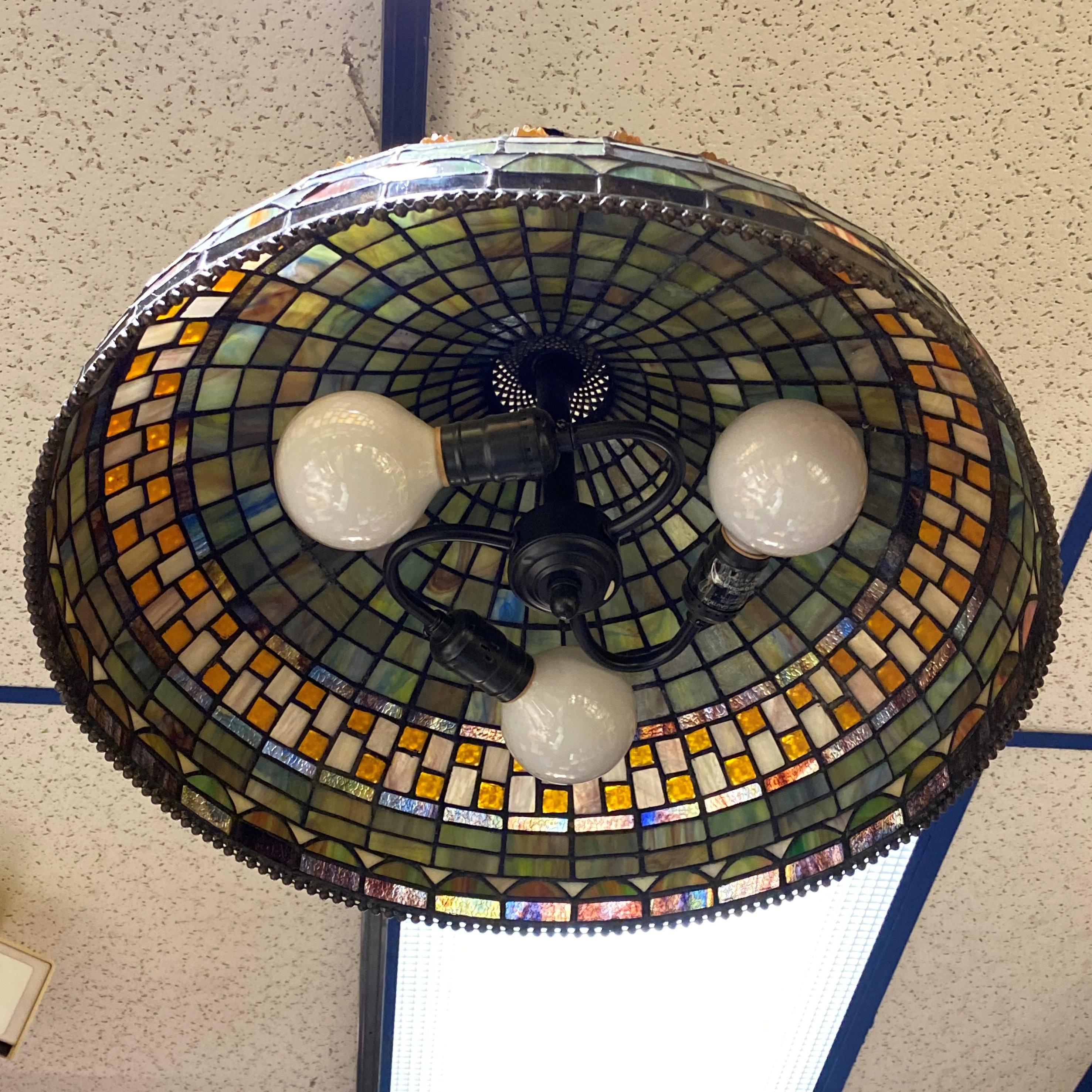 Stained Glass Ceiling Lamp in the Arts and Crafts Style In Good Condition In New York, NY