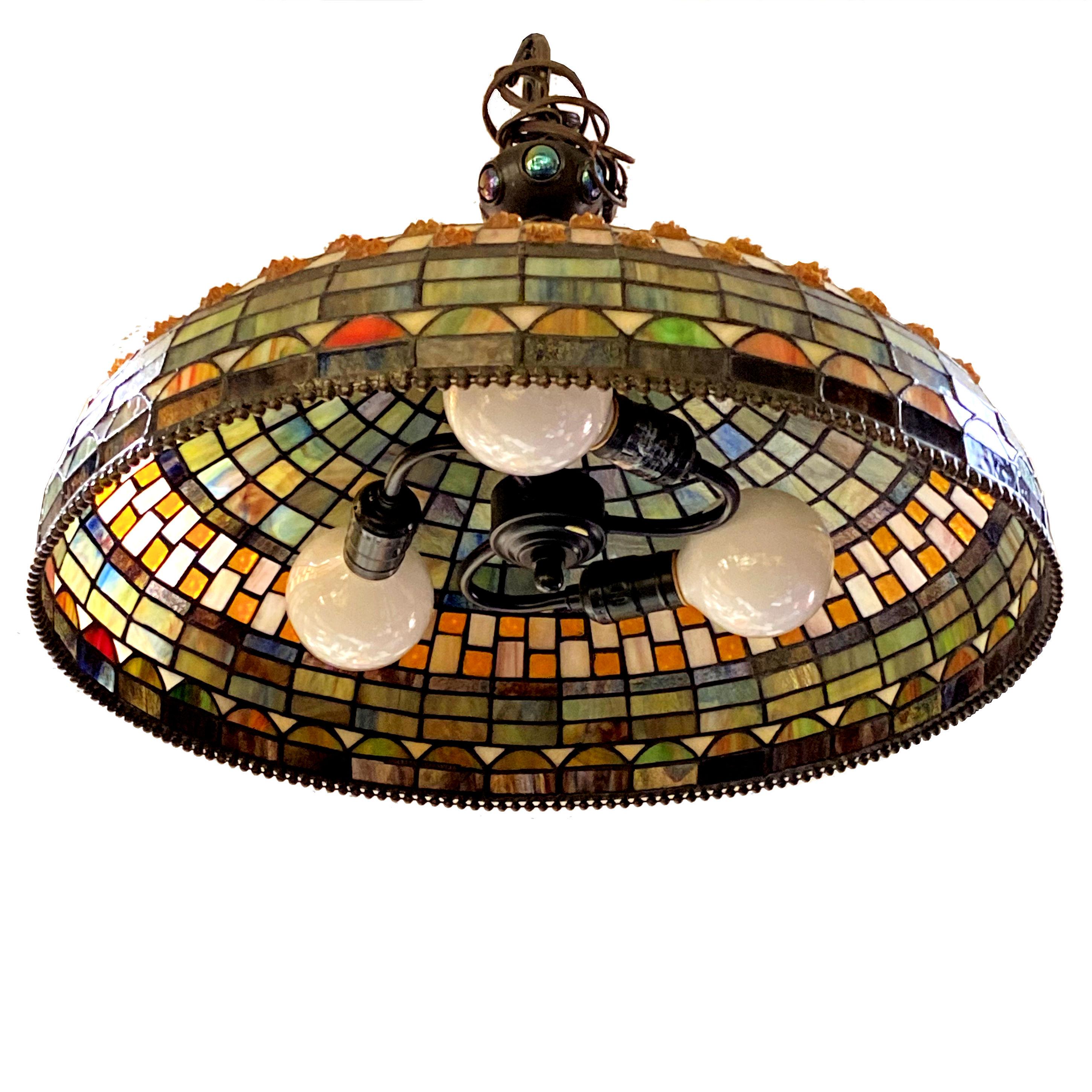 Stained Glass Ceiling Lamp in the Arts and Crafts Style