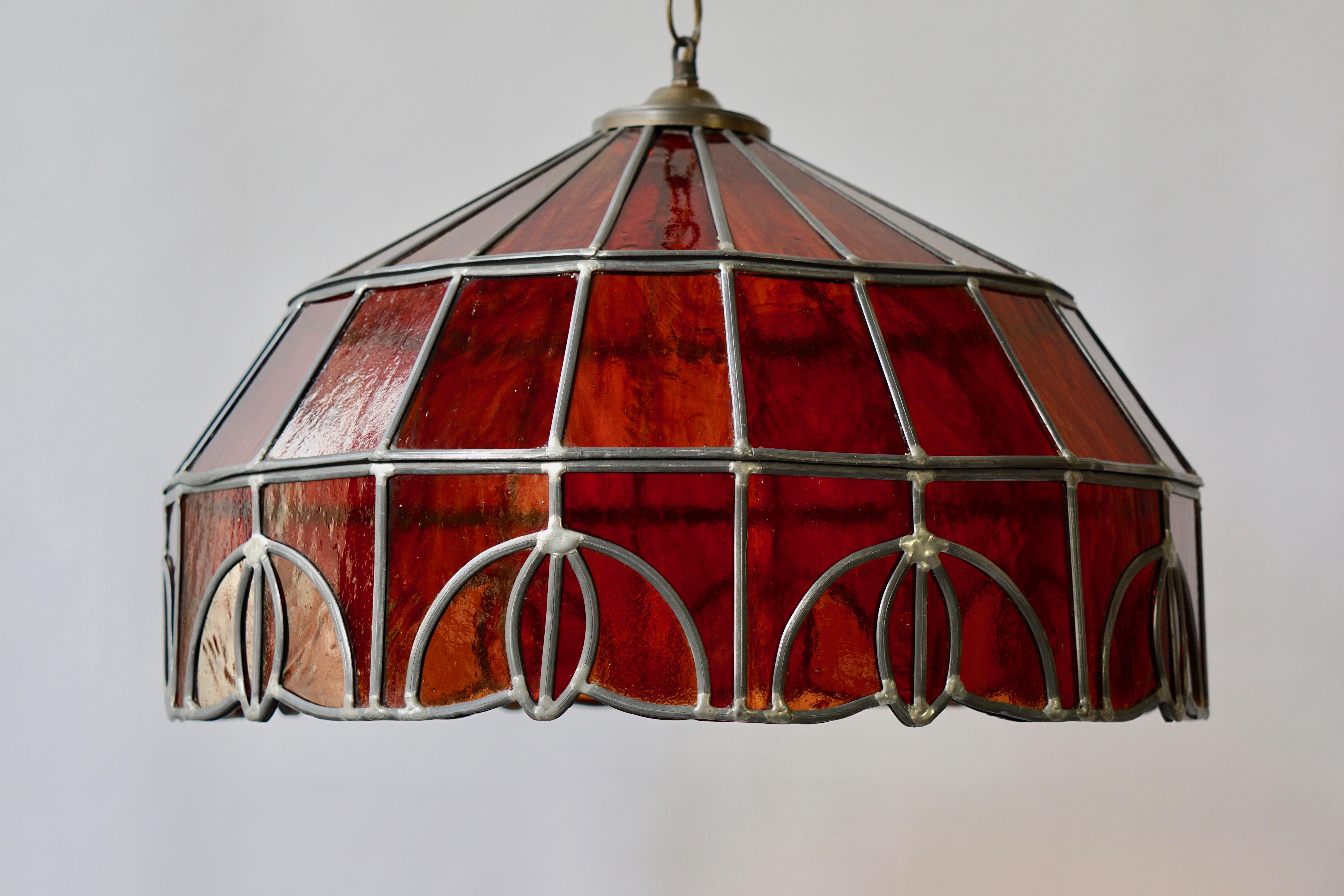 Mid-Century Modern Stained Glass Chandelier For Sale