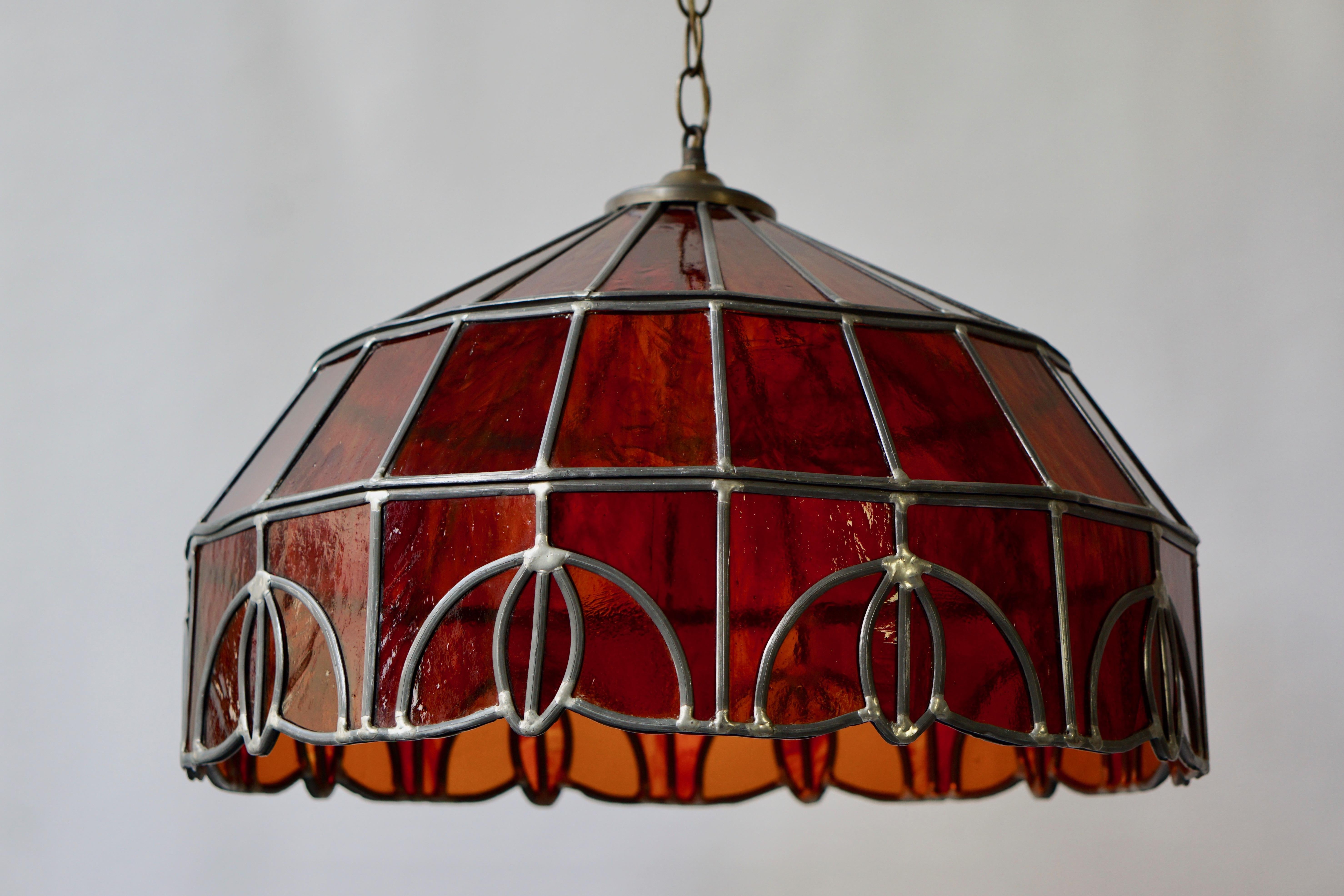 Belgian Stained Glass Chandelier For Sale
