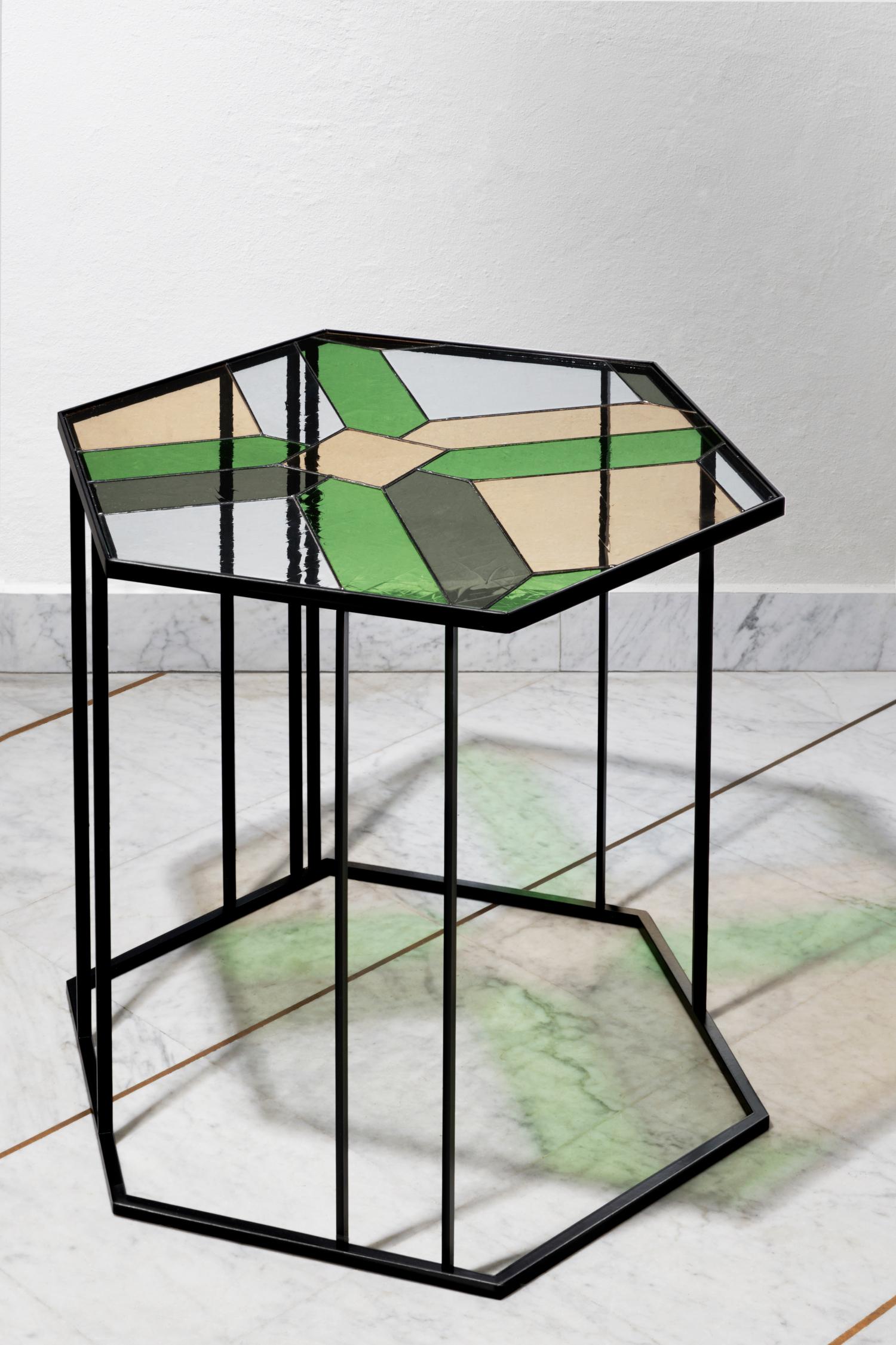Italian Stained Glass Coffee Table, Santissimi II, Serena Confalonieri