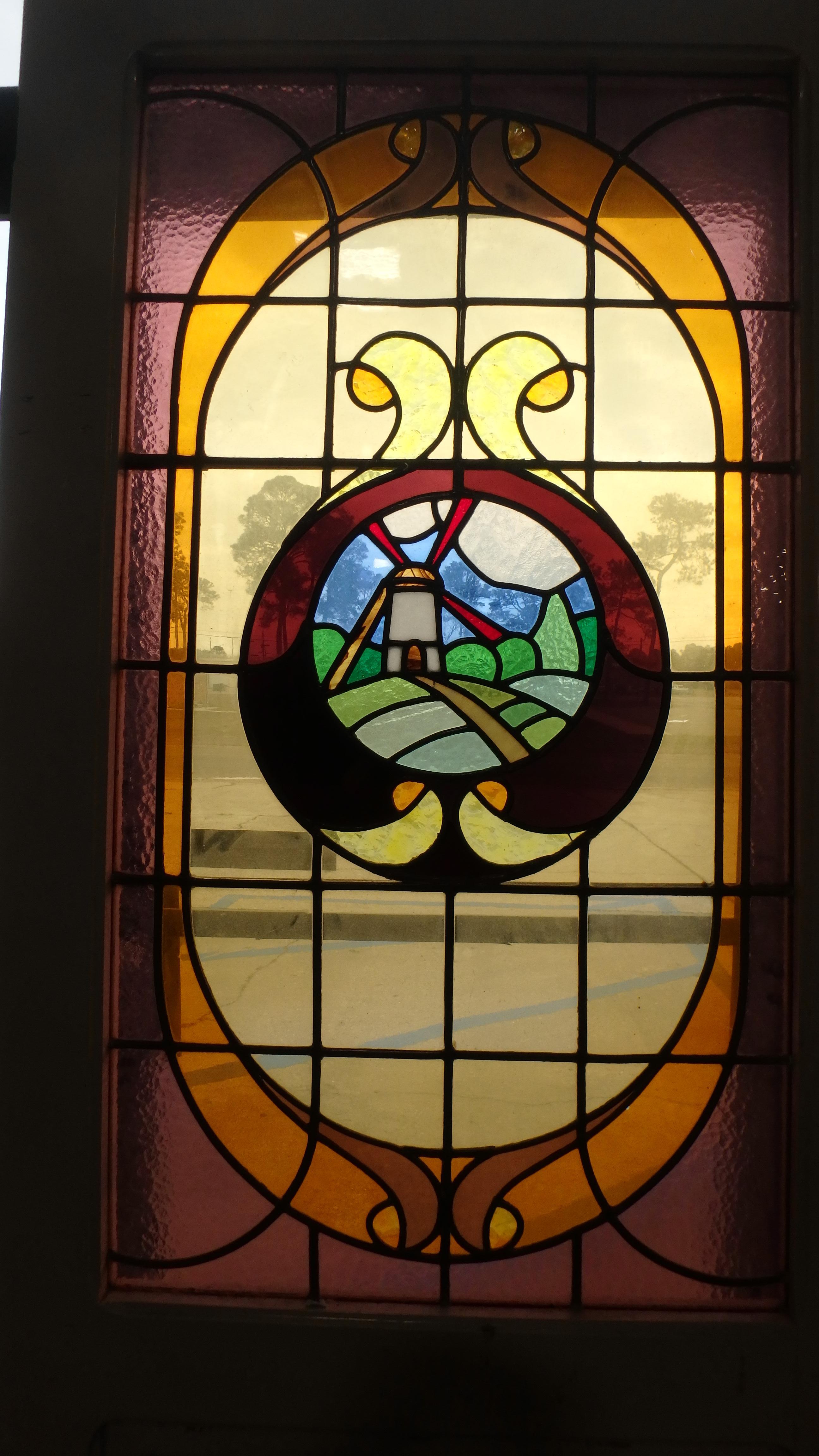 Arts and Crafts Stained Glass Door with Windmill from Holland For Sale