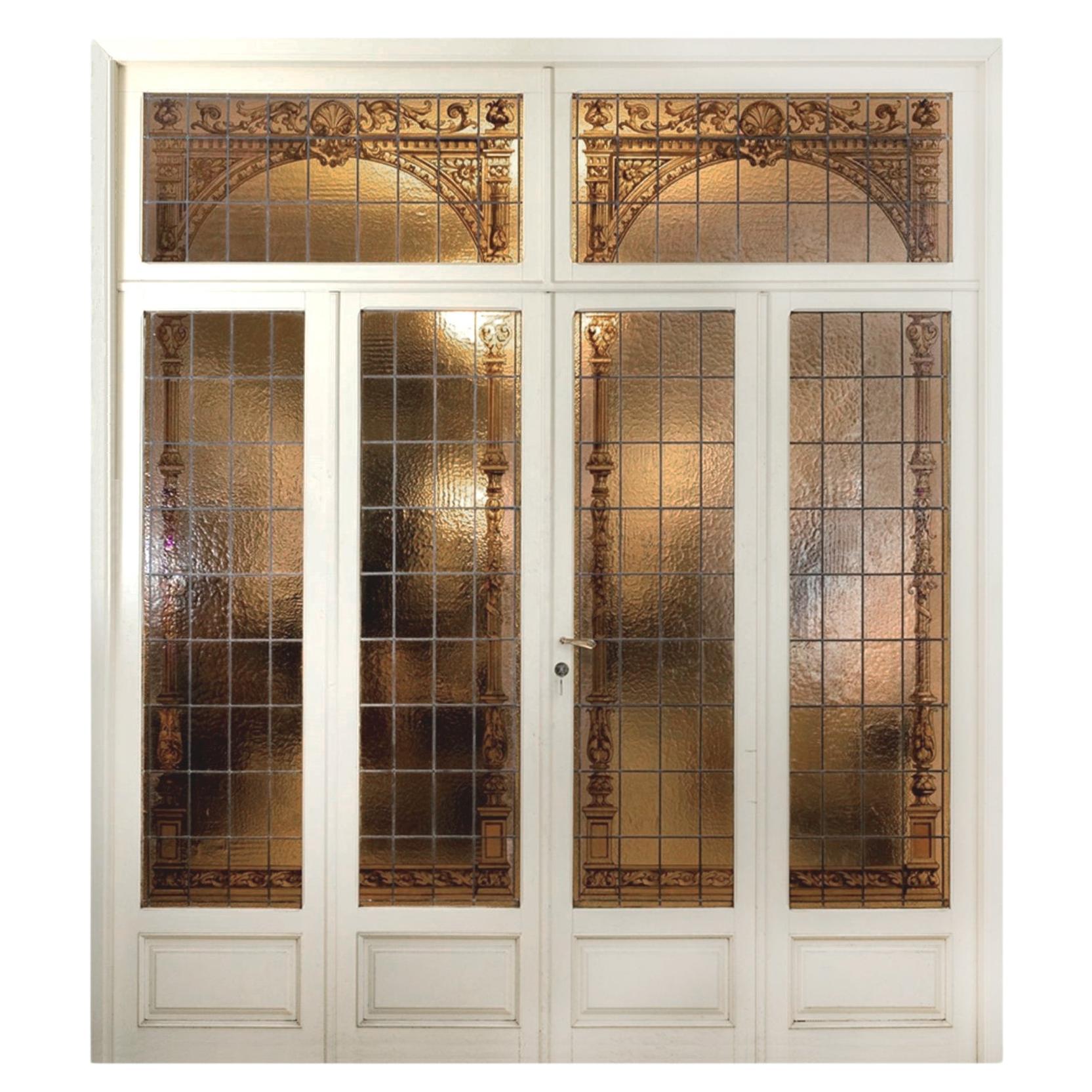 Art Nouveau Stained Glass Doors Set, France, 1900s