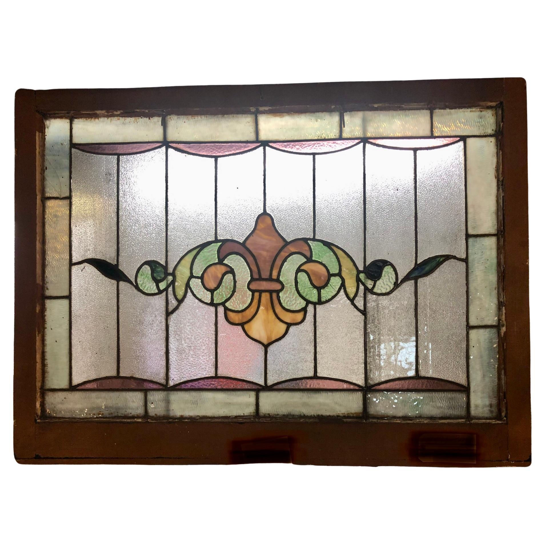 Stained Glass Fleur-de-lis Window 44"x32.75" For Sale