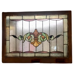 Antique Stained Glass Fleur-de-lis Window 44"x32.75"