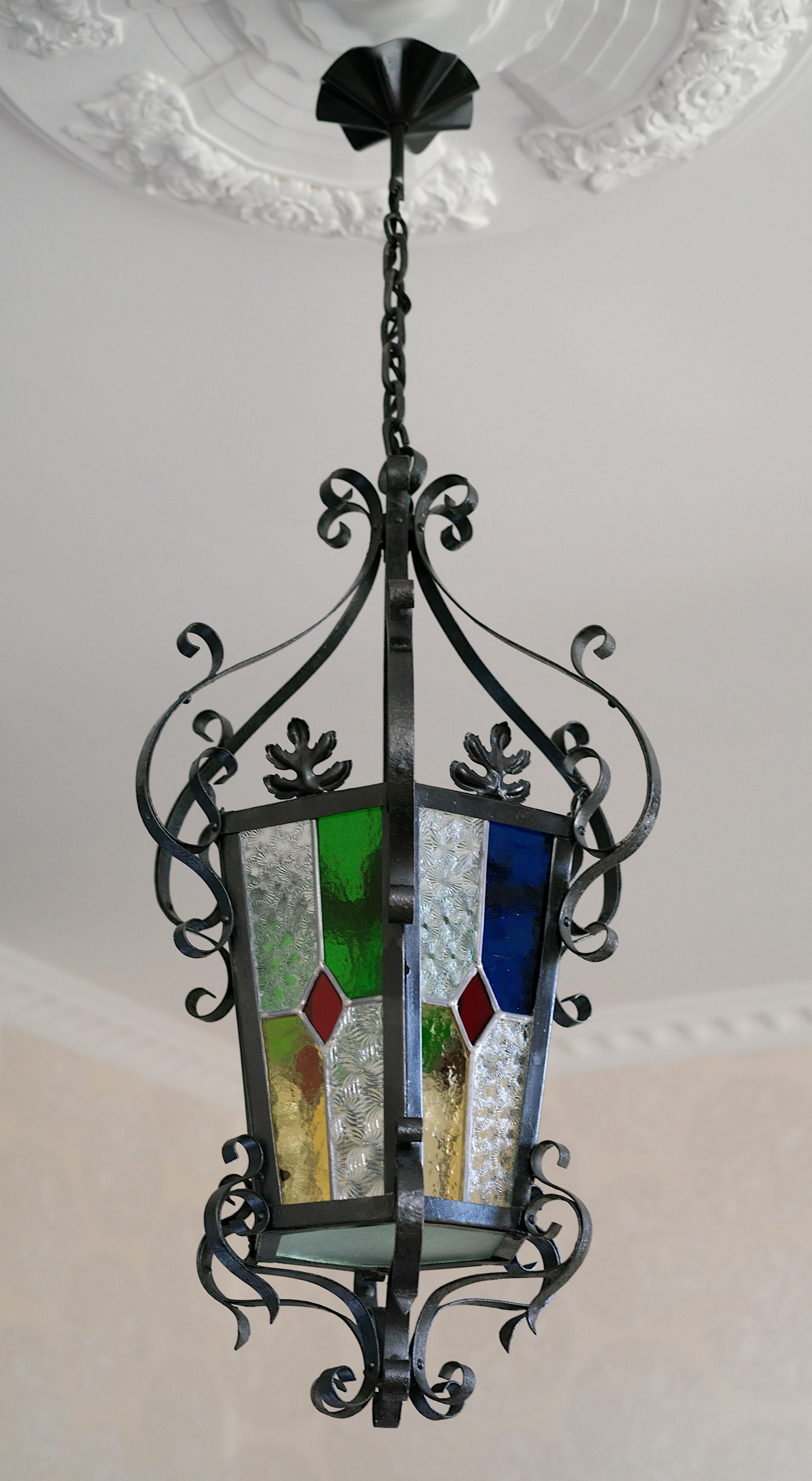 Farol de Stained glass, 1890-1900 en Excelente estado para la venta en Saint-Amans-des-Cots, FR