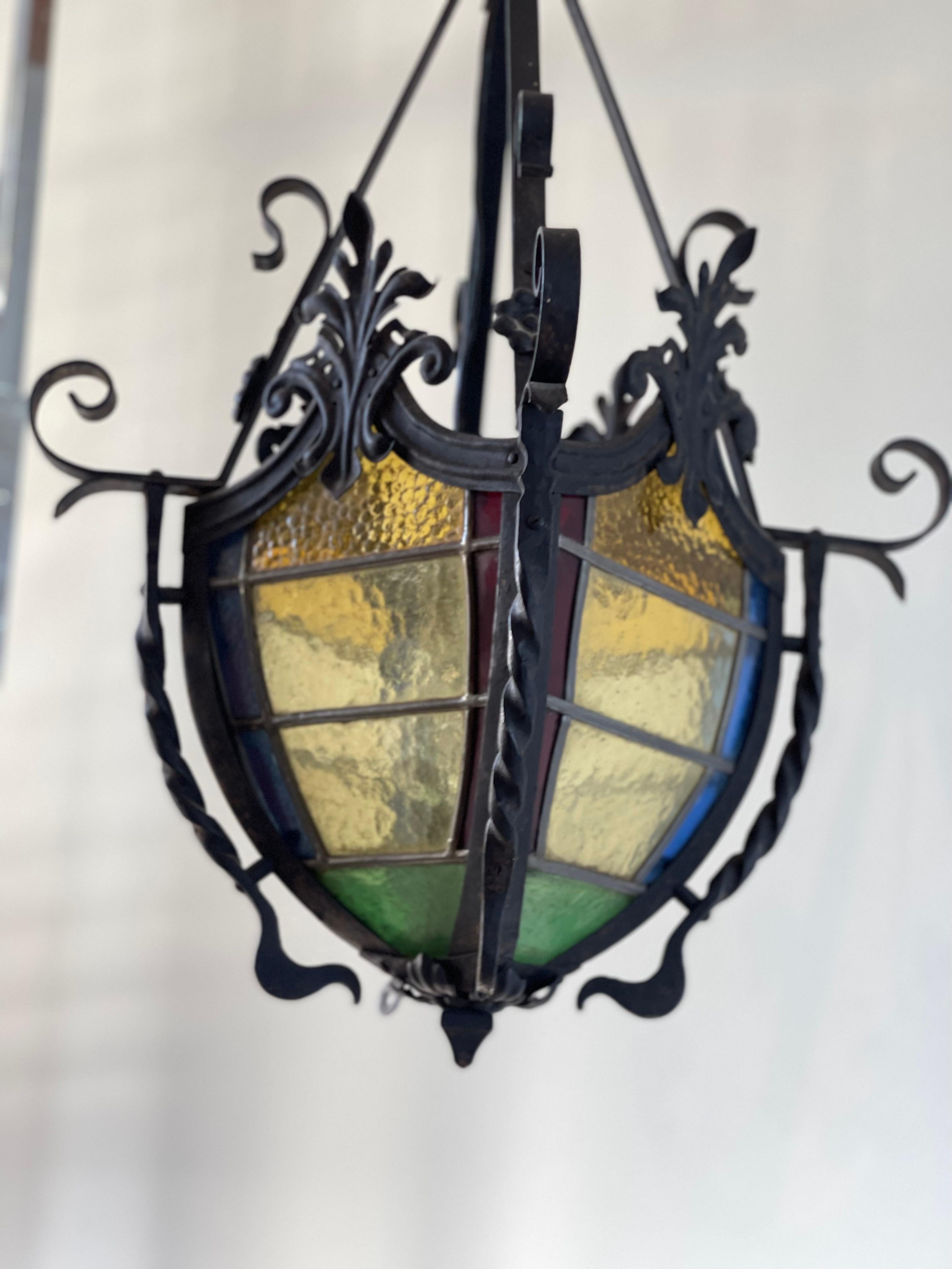 French Stained Glass Lantern For Sale