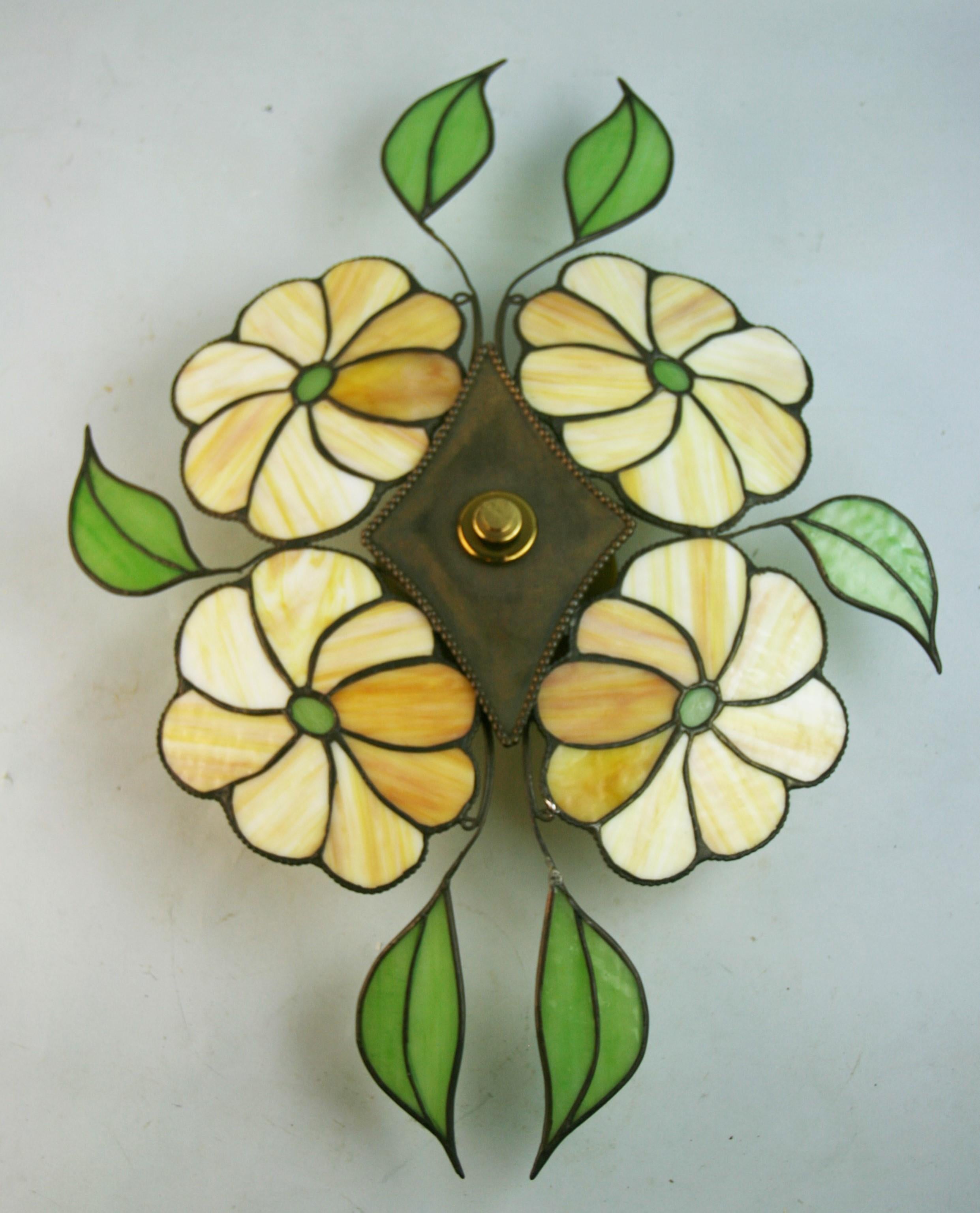 1431 Stained glass leaves and flower flush mount /wall light
2 light