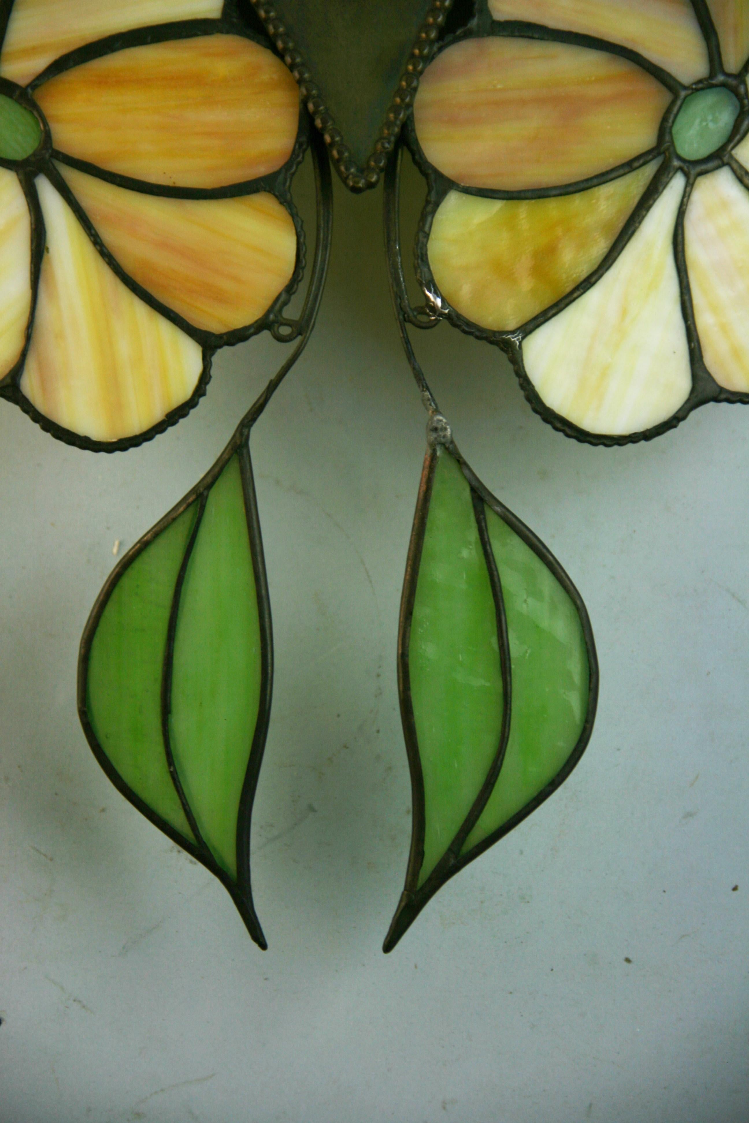 Stained Glass Leaves and Flowers Ceiling Light/Wall sconce For Sale 3