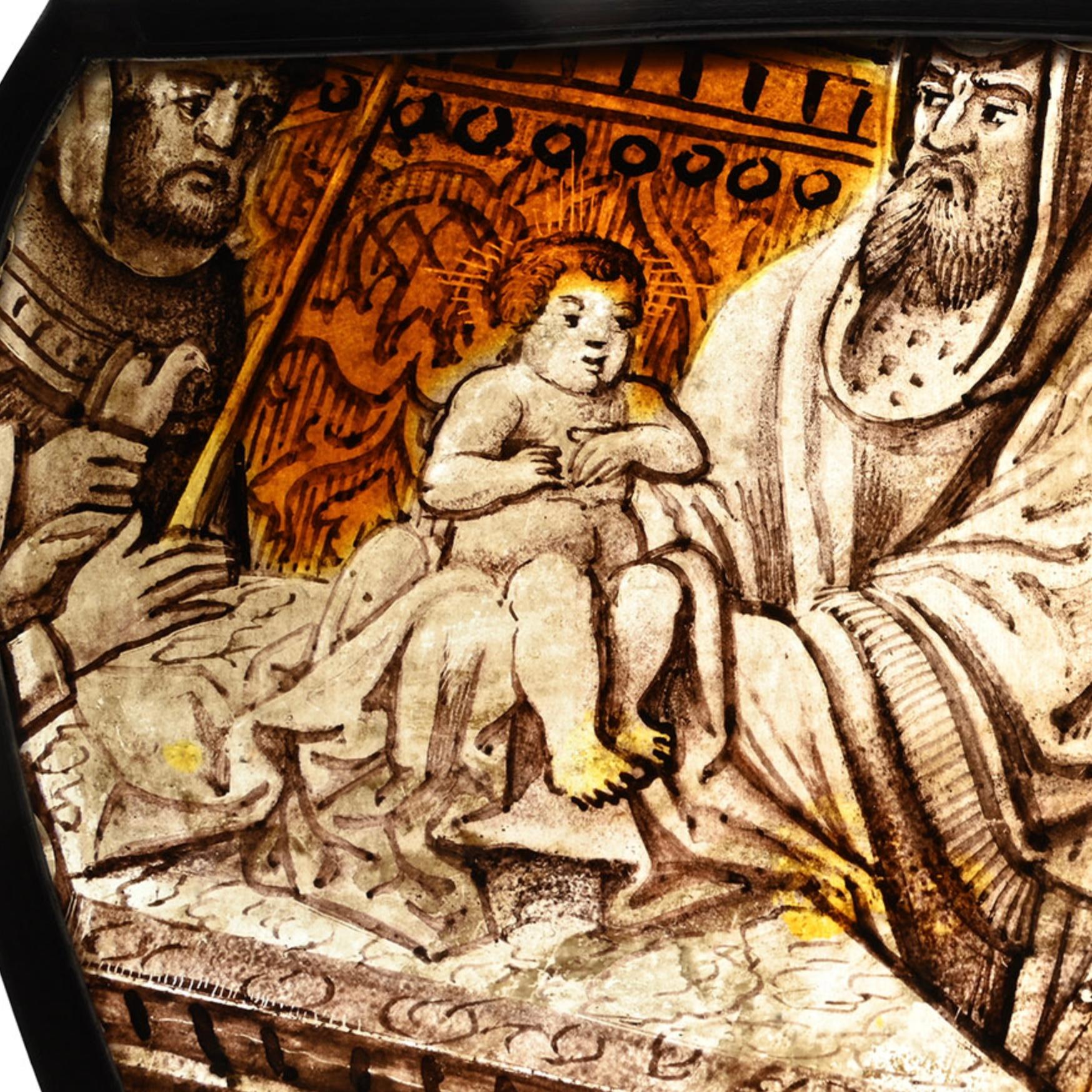 Stained Glass of the Presentation in the Temple. Low Countries, circa 1520 A.D. For Sale 11