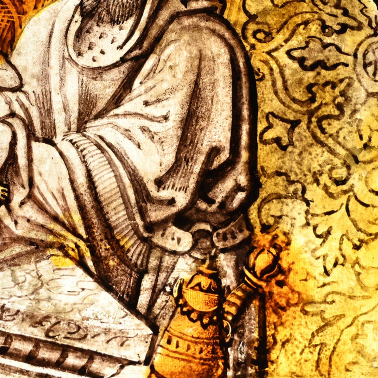 Stained Glass of the Presentation in the Temple. Low Countries, circa 1520 A.D. In Fair Condition For Sale In London, GB