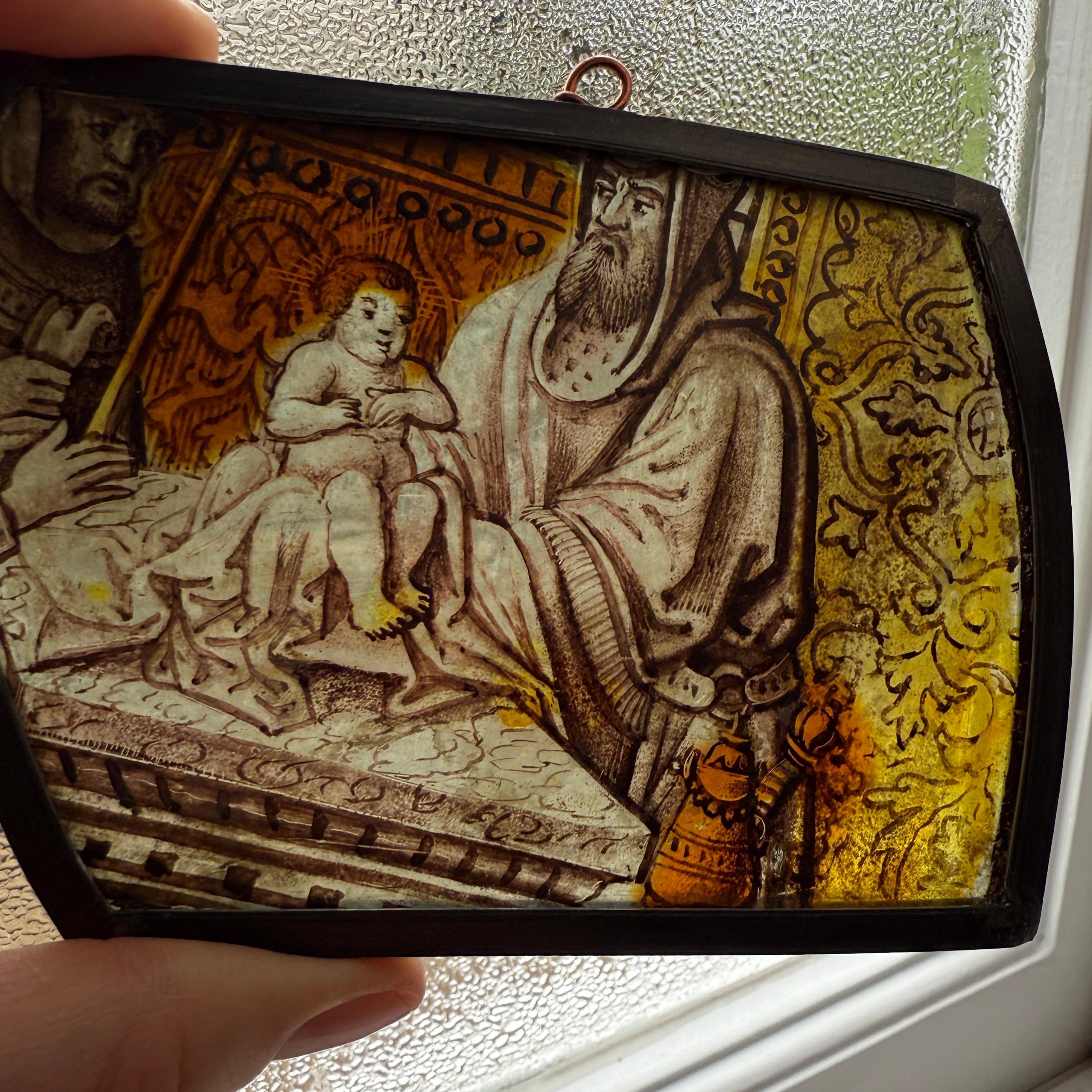 Stained Glass of the Presentation in the Temple. Low Countries, circa 1520 A.D. For Sale 3