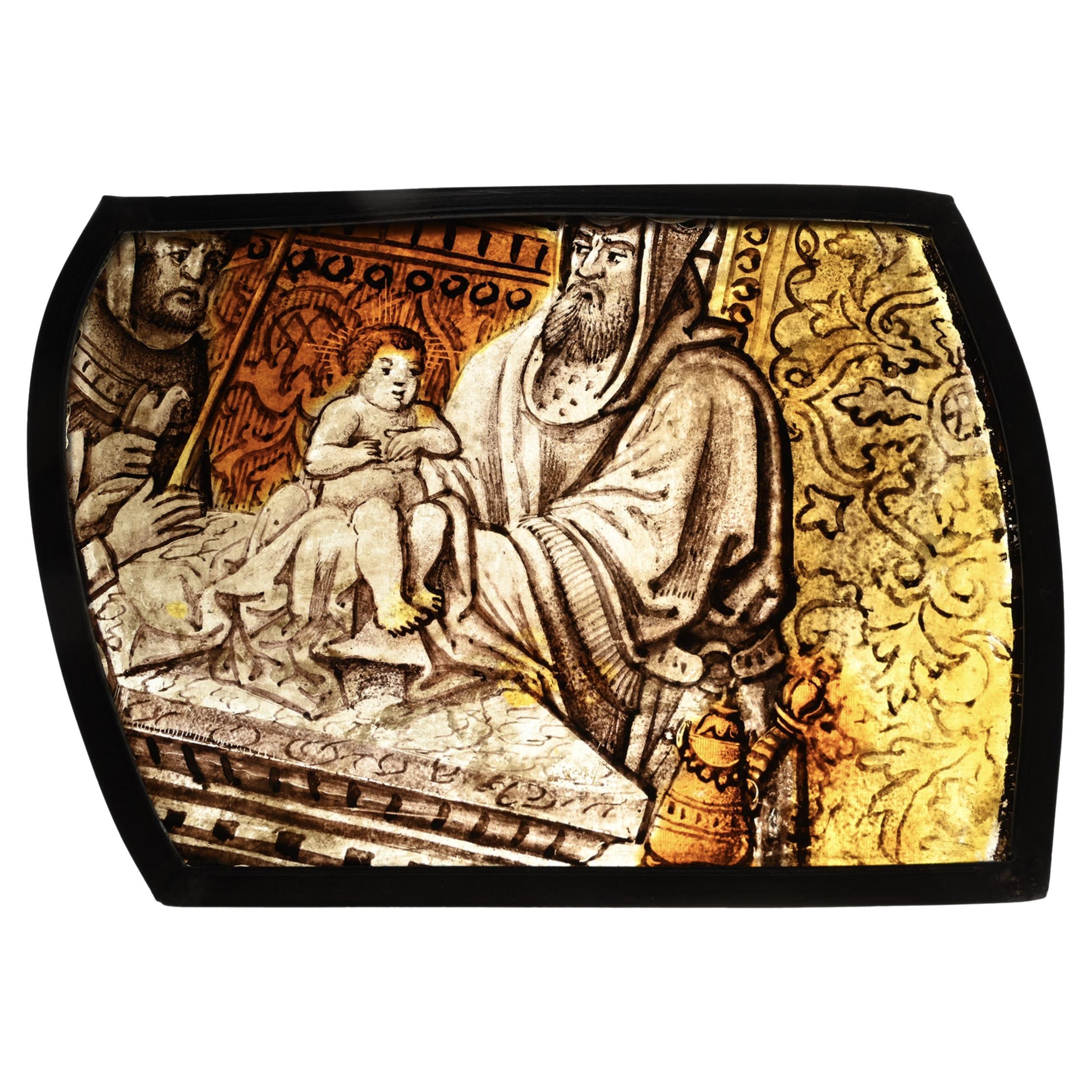 Stained Glass of the Presentation in the Temple. Low Countries, circa 1520 A.D. For Sale