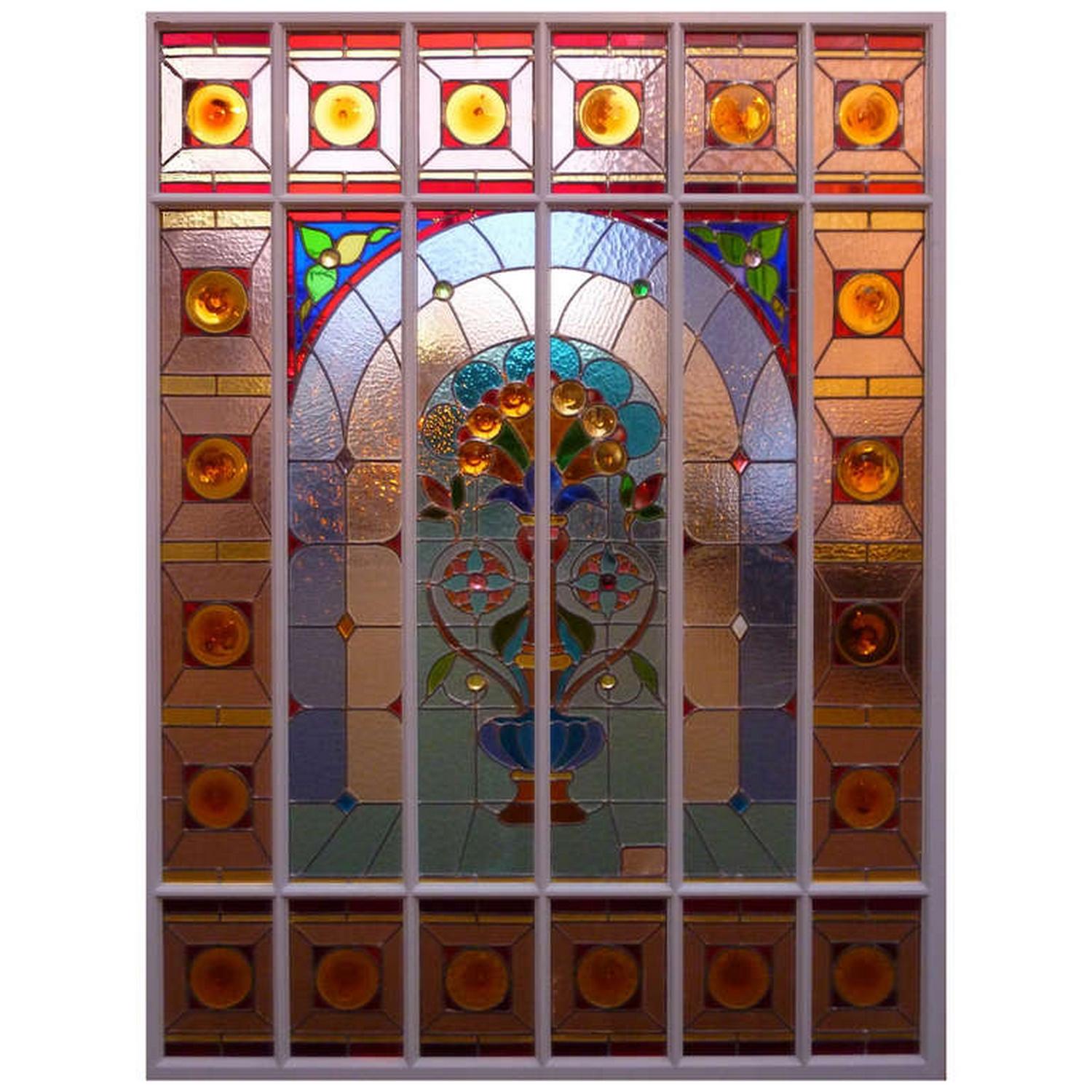 Stained glass panel by Carlo Pizzagalli, master glassmaker who participated and won several awards including the Universal Exhibitions of Paris in 1889 and 1900.
It can be used in double-glazed window, for separation in a room, for screens,